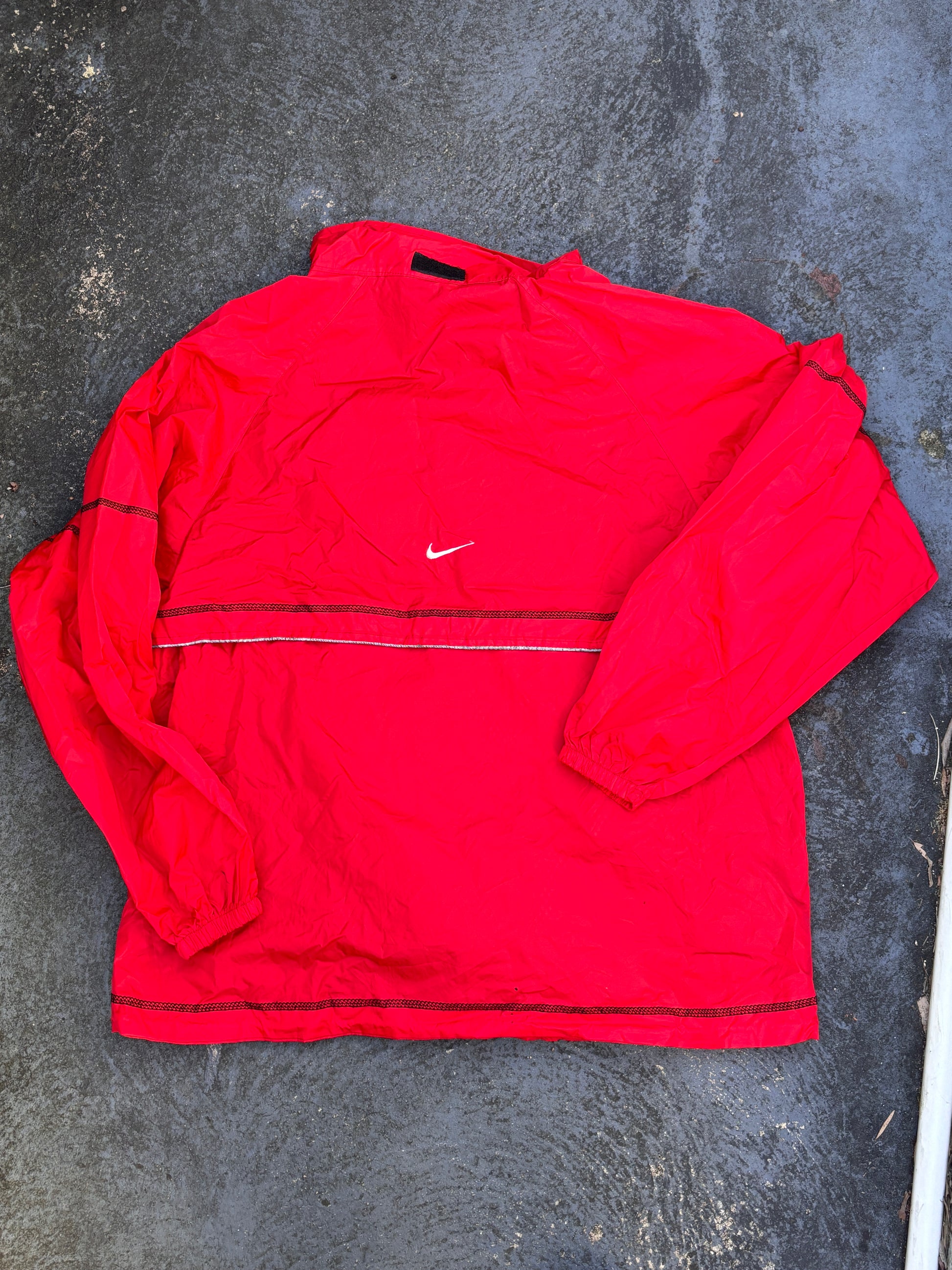 Vintage Y2K Nike Jacket Sz XL Red White Swoosh Jordan Nylon Windbreaker w Hood