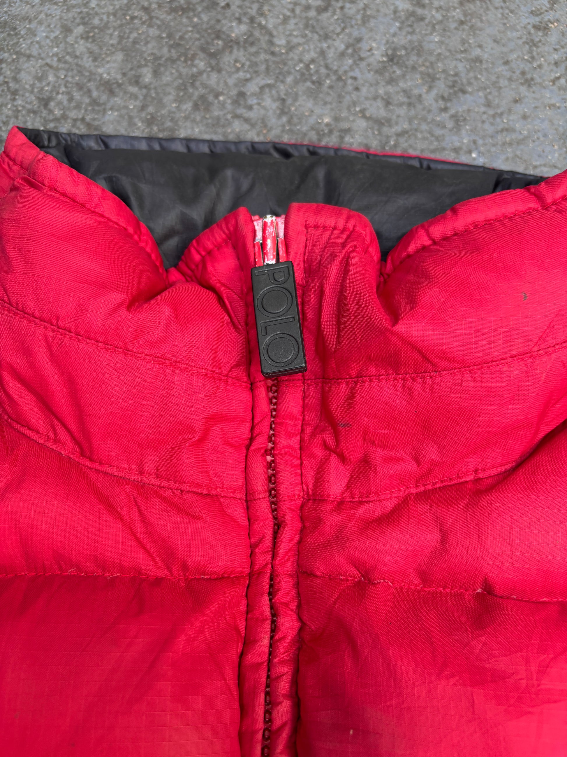 Vintage 90s Polo Ralph Lauren Down Jacket Sz M Red Puffer Embroidered Logo Boxy
