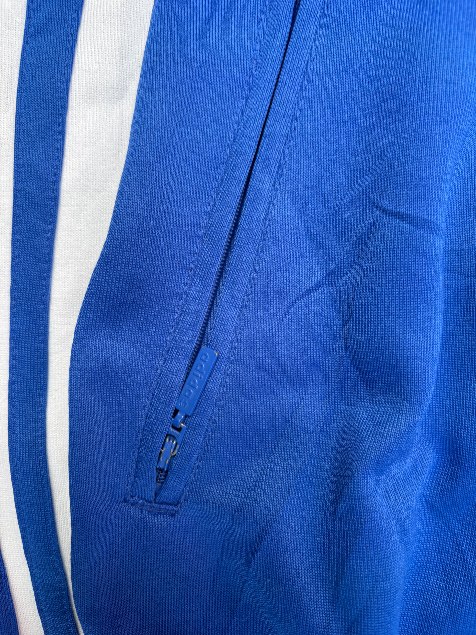 Vintage 90s Adidas Jacket Size L Blue Navy 3 Stripe Football Satin Style Finish