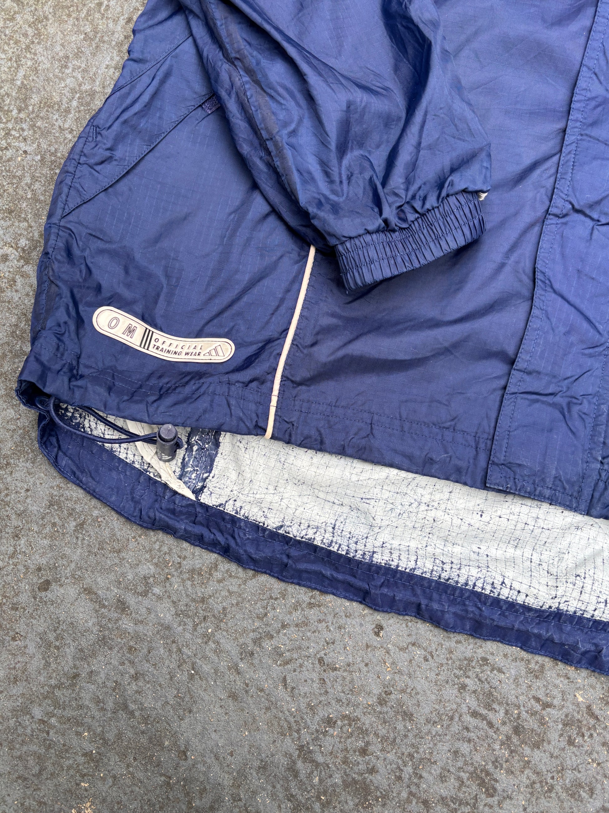Vintage Adidas Droit Au But Jacket Size M Navy Chest Logo Nylon Windbreaker w Hood