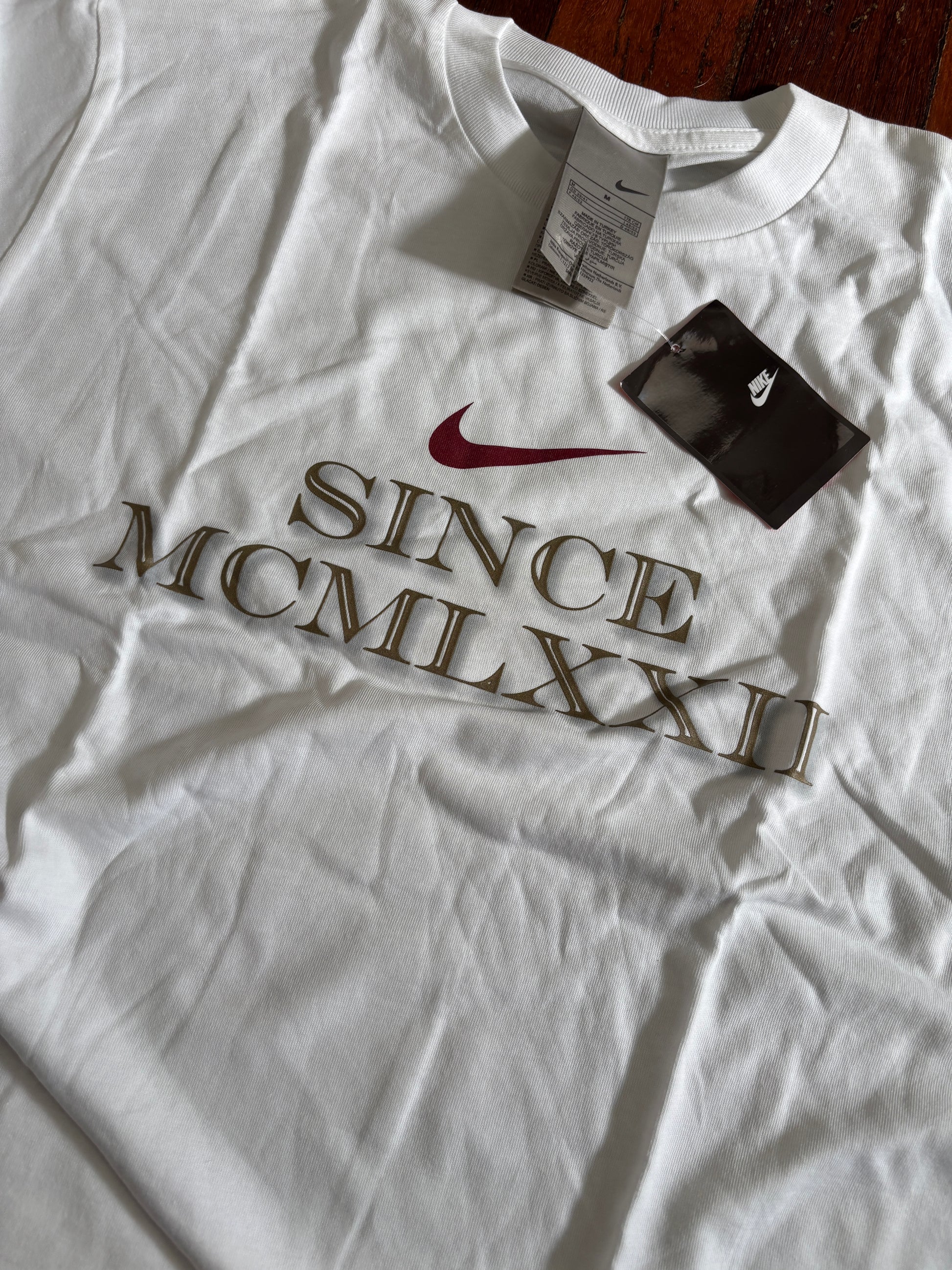 Vintage Y2K Nike T-shirt Size M White Roman Numeral Large Swoosh NWT Deadstock