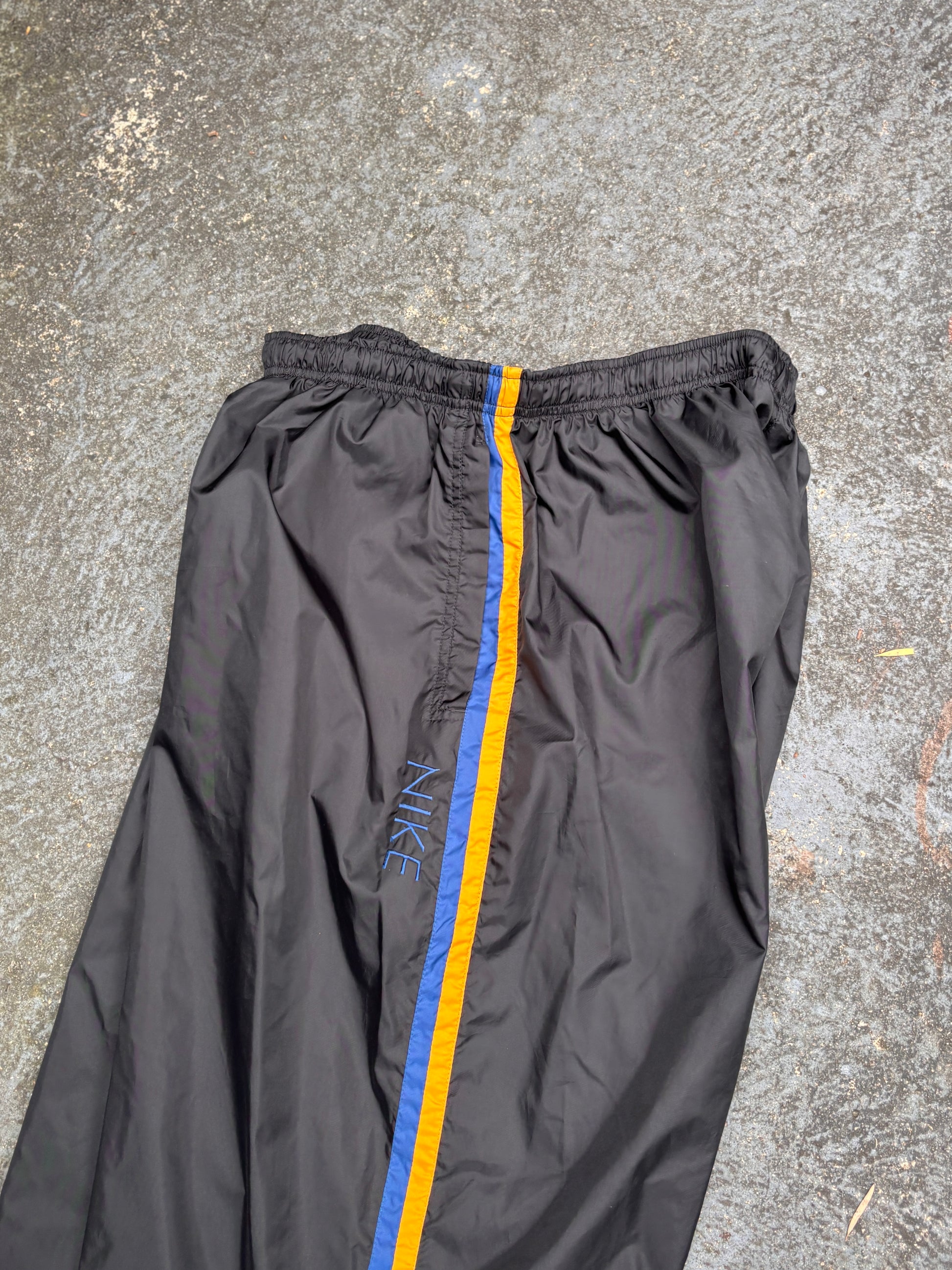 Vintage 90s Nike Track Pants Size L Black Yellow Detail Spell Out Super Wide Leg