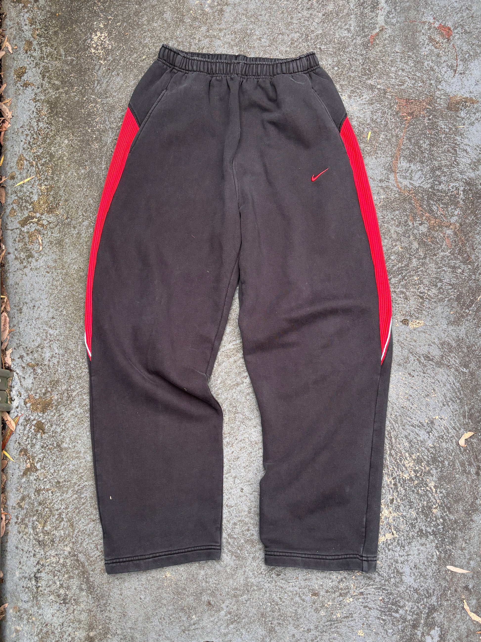 Vintage Y2K Nike Track Pants Size S Black Red Detail Wide Leg Fleece Joggers