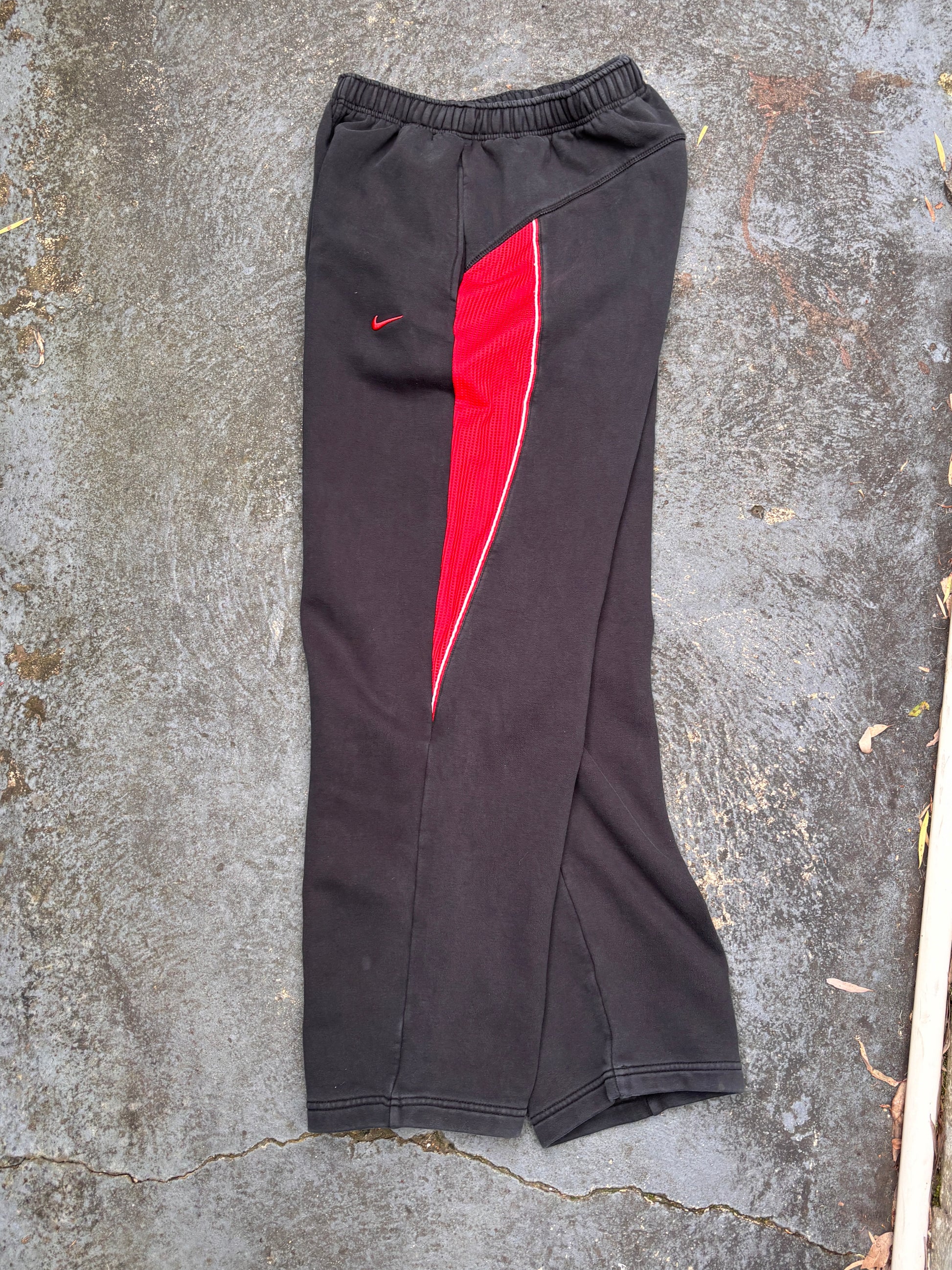 Vintage Y2K Nike Track Pants Size S Black Red Detail Wide Leg Fleece Joggers