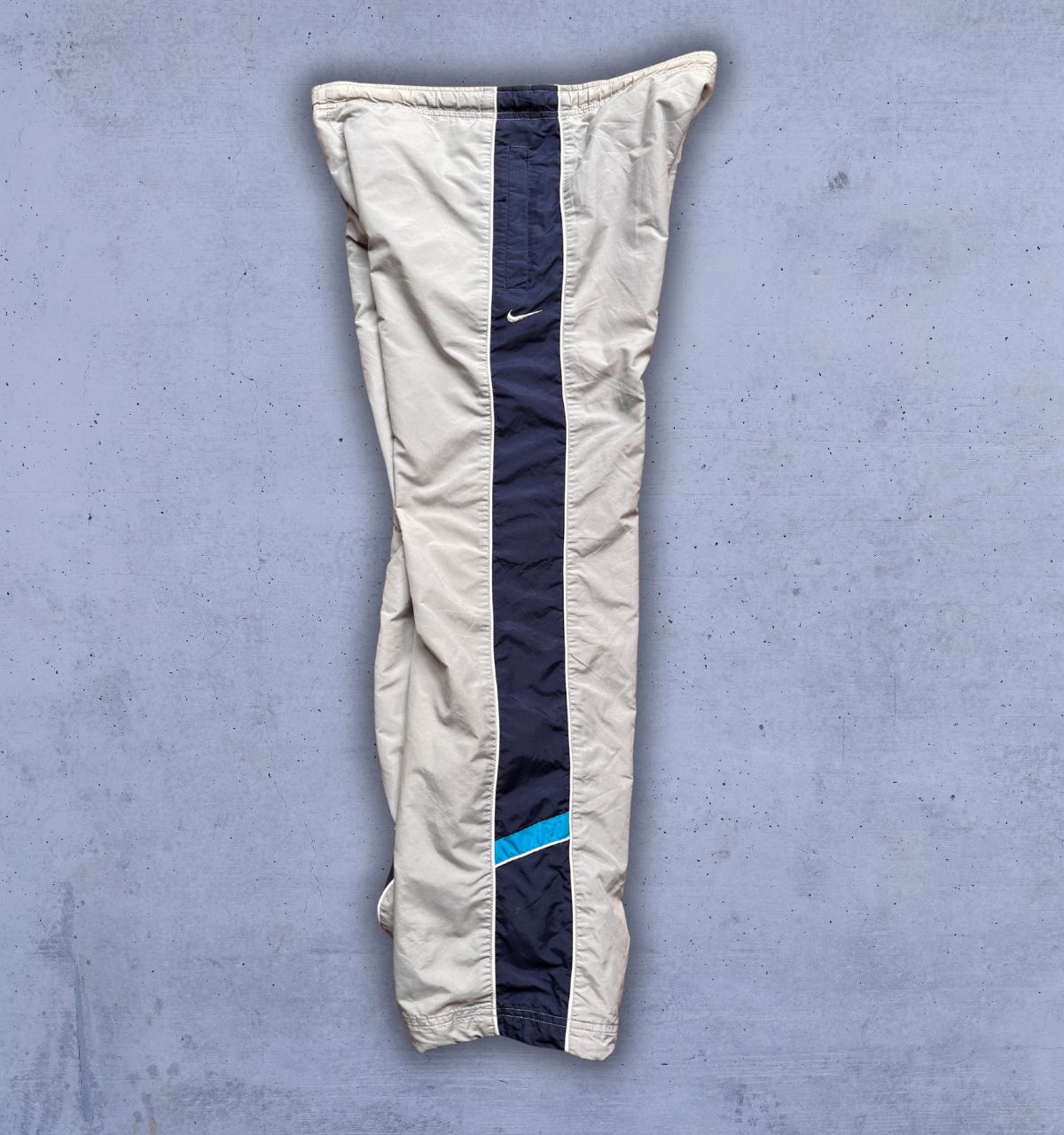 Vintage Y2K Nike Track Pants Women’s M Grey Blue Detail Swoosh Badge Wide Leg