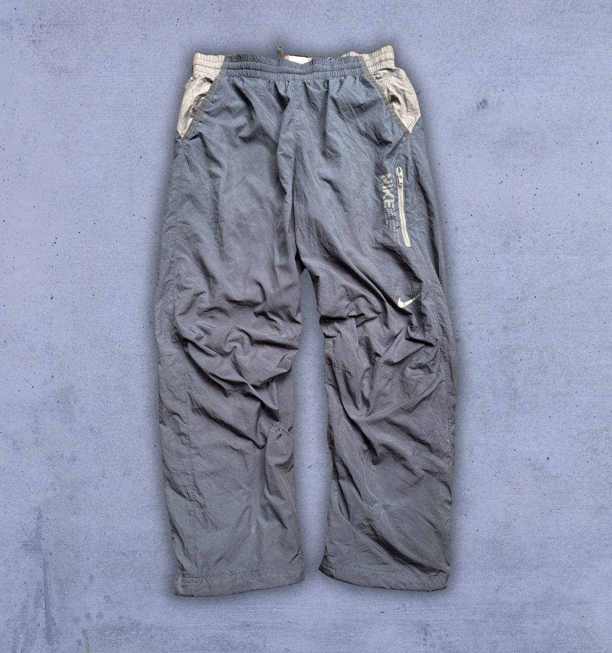 Classic Nike Track Pants Women’s XS/S Grey Blue Spell Out Wide Leg Tech Wear