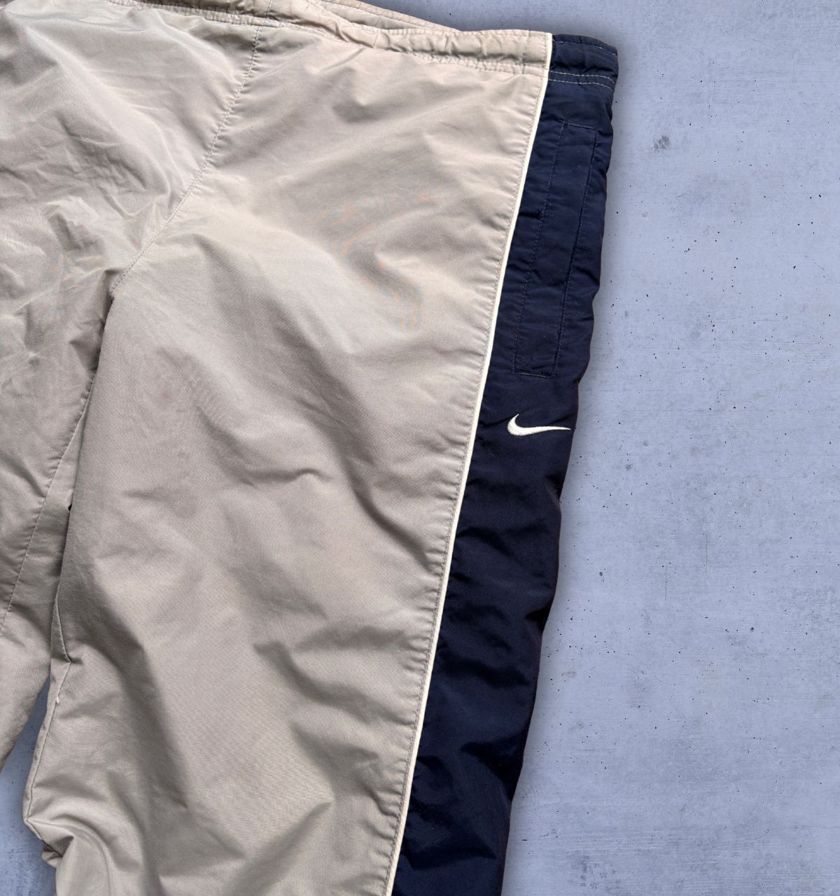 Vintage Y2K Nike Track Pants Women’s M Grey Blue Detail Swoosh Badge Wide Leg