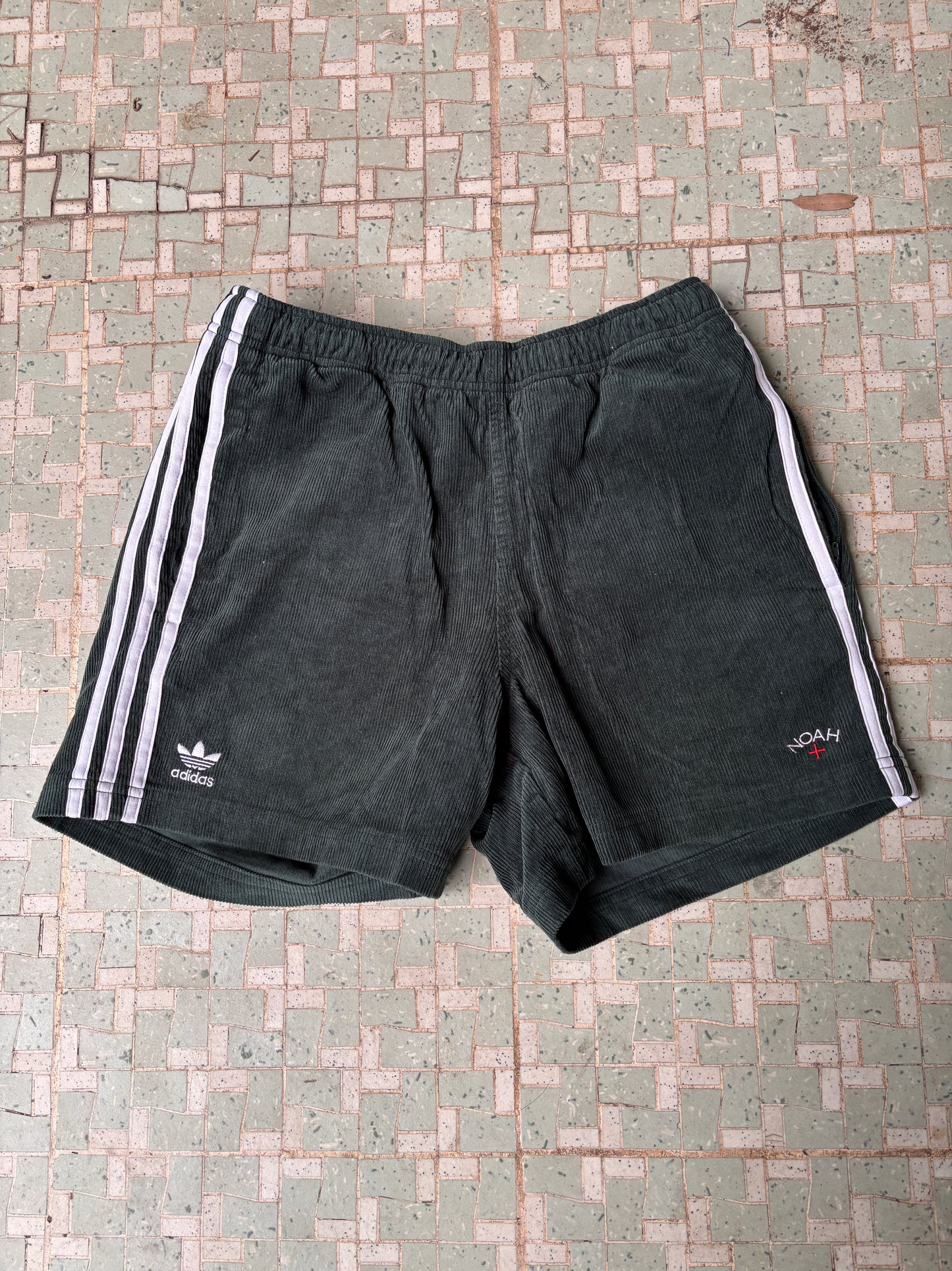 Adidas x Noah Corduroy Shorts Size S Green Night Three Stripe Above Knee Cords