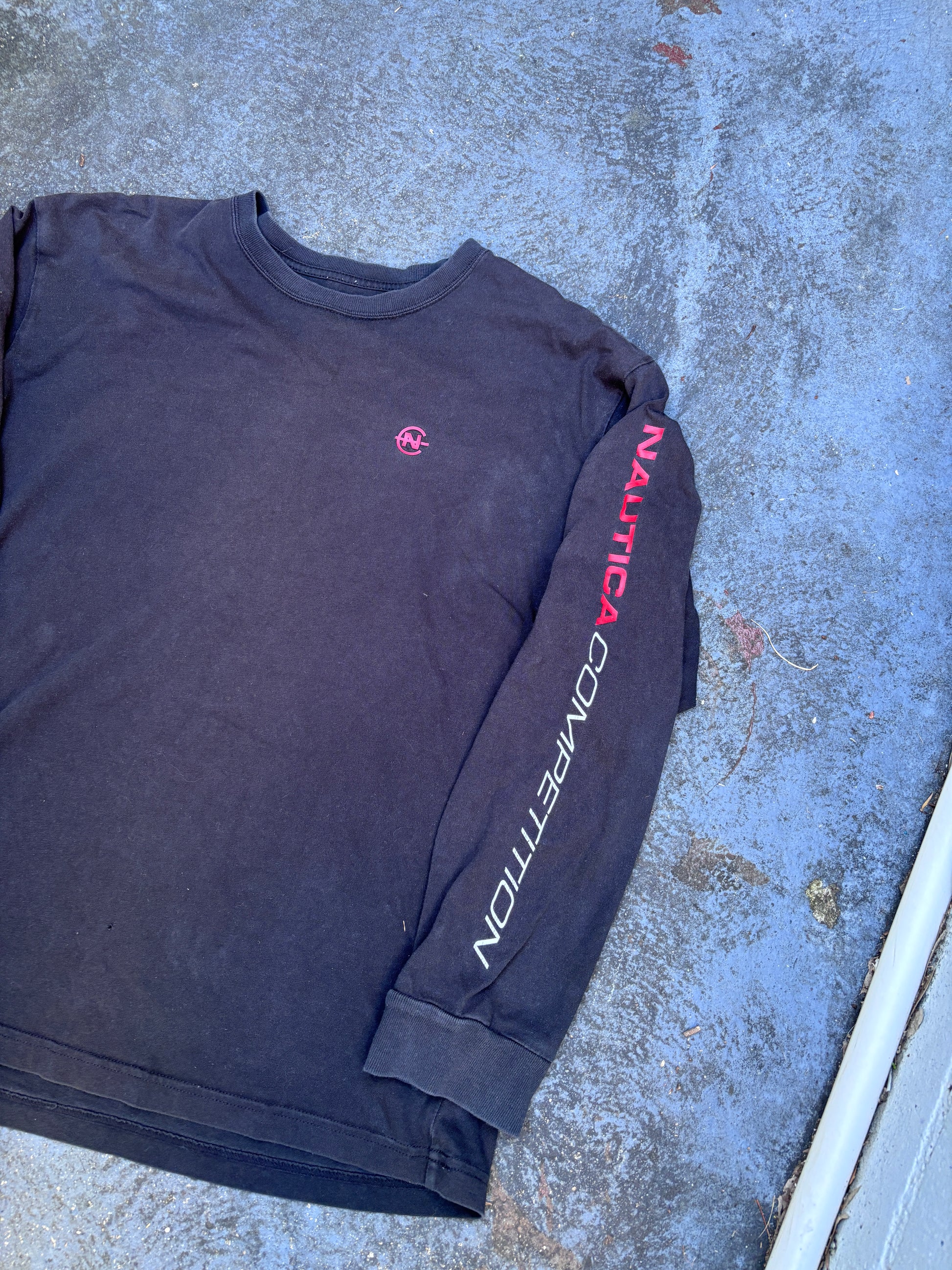 Nautica Competition Long Sleeve T-Shirt Men’s L Black Yacht Graphic Spell Out Logo