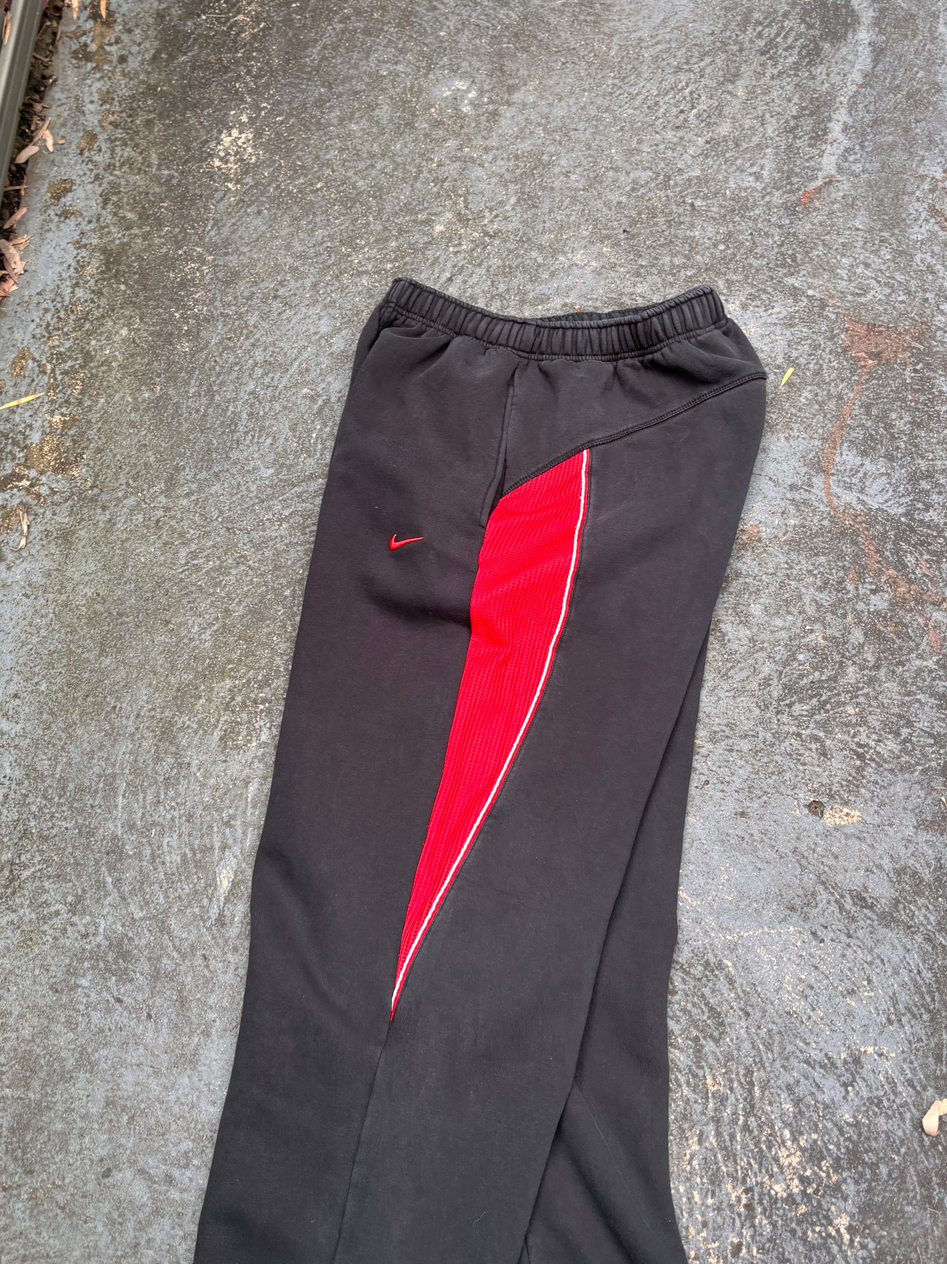Vintage Y2K Nike Track Pants Size S Black Red Detail Wide Leg Fleece Joggers
