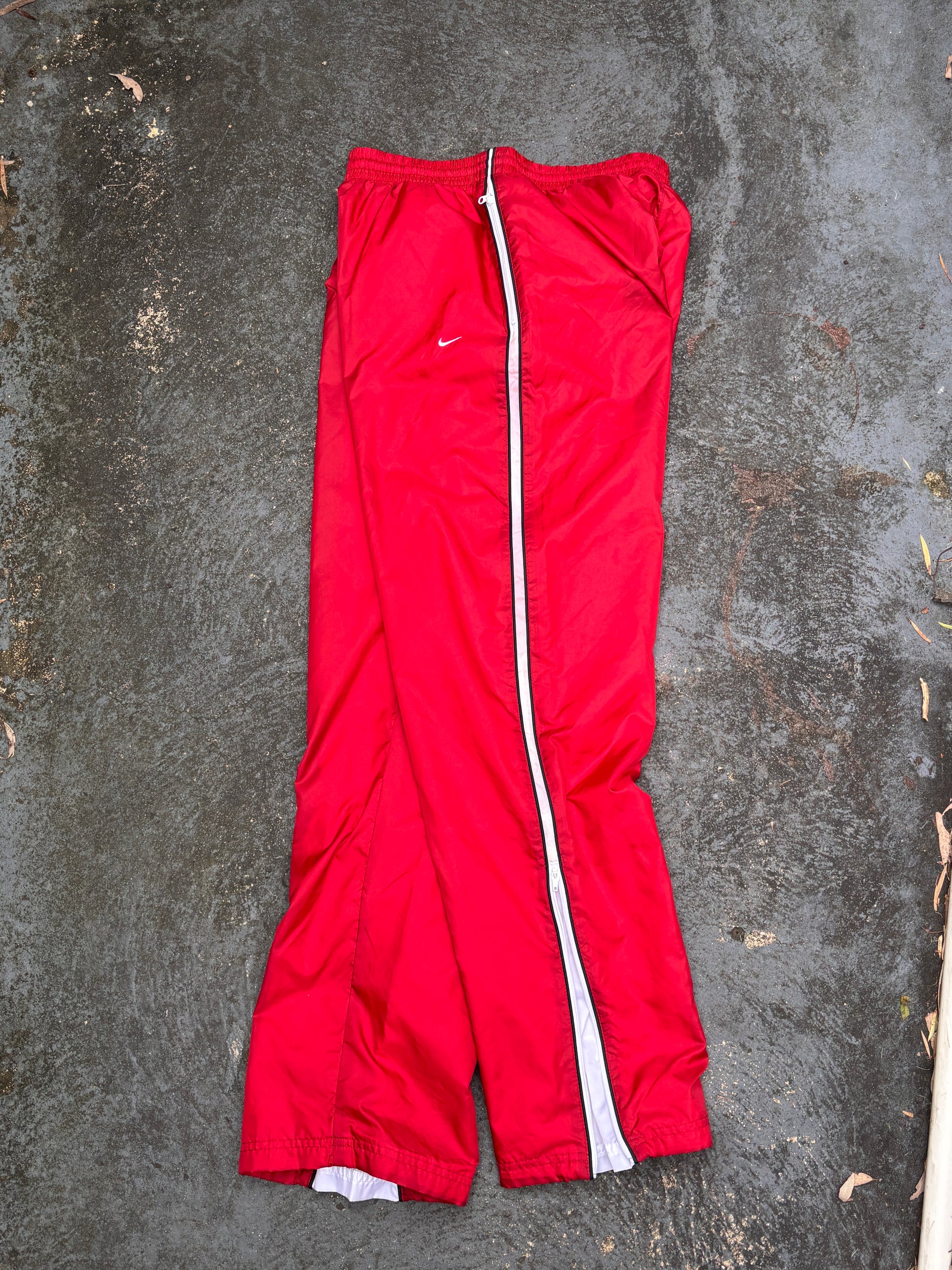 Vintage Y2K Nike Track Pants Size M Red Black White Side Detail Wide Leg Ankle Zip