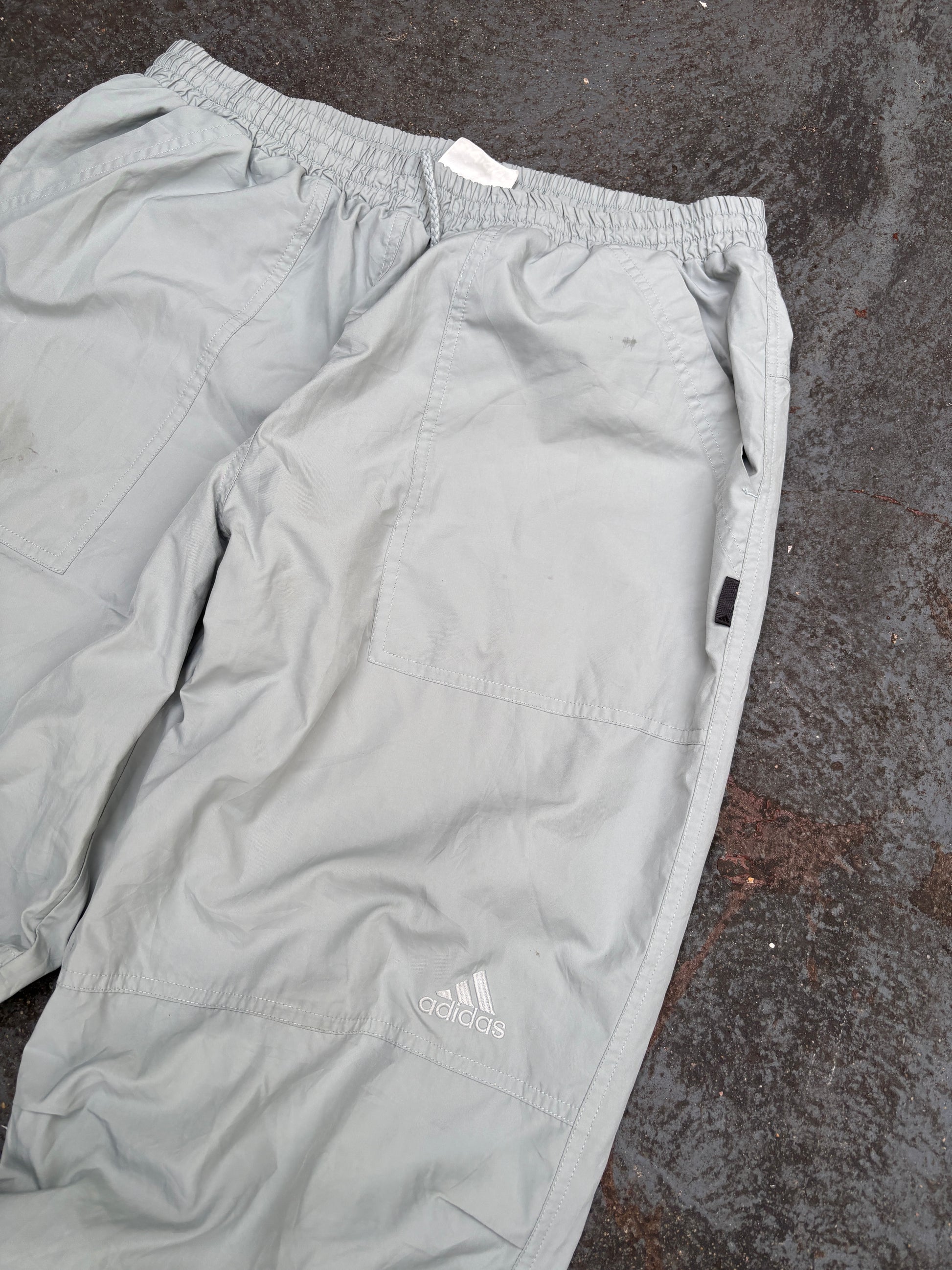 Vintage 90s Adidas Track Pants Size M Double Grey Mesh Lined Nylon Windbreakers