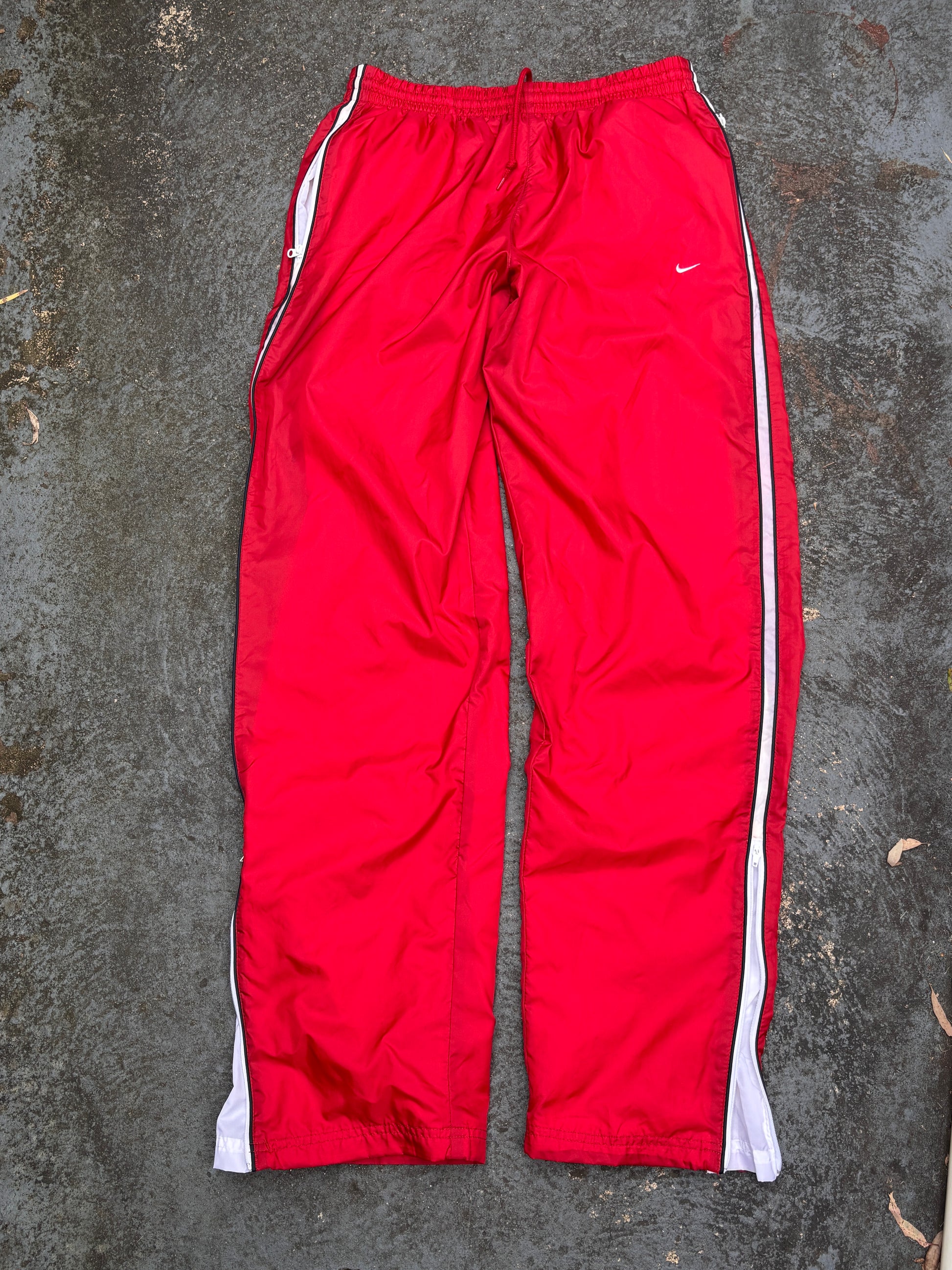 Vintage Y2K Nike Track Pants Size M Red Black White Side Detail Wide Leg Ankle Zip