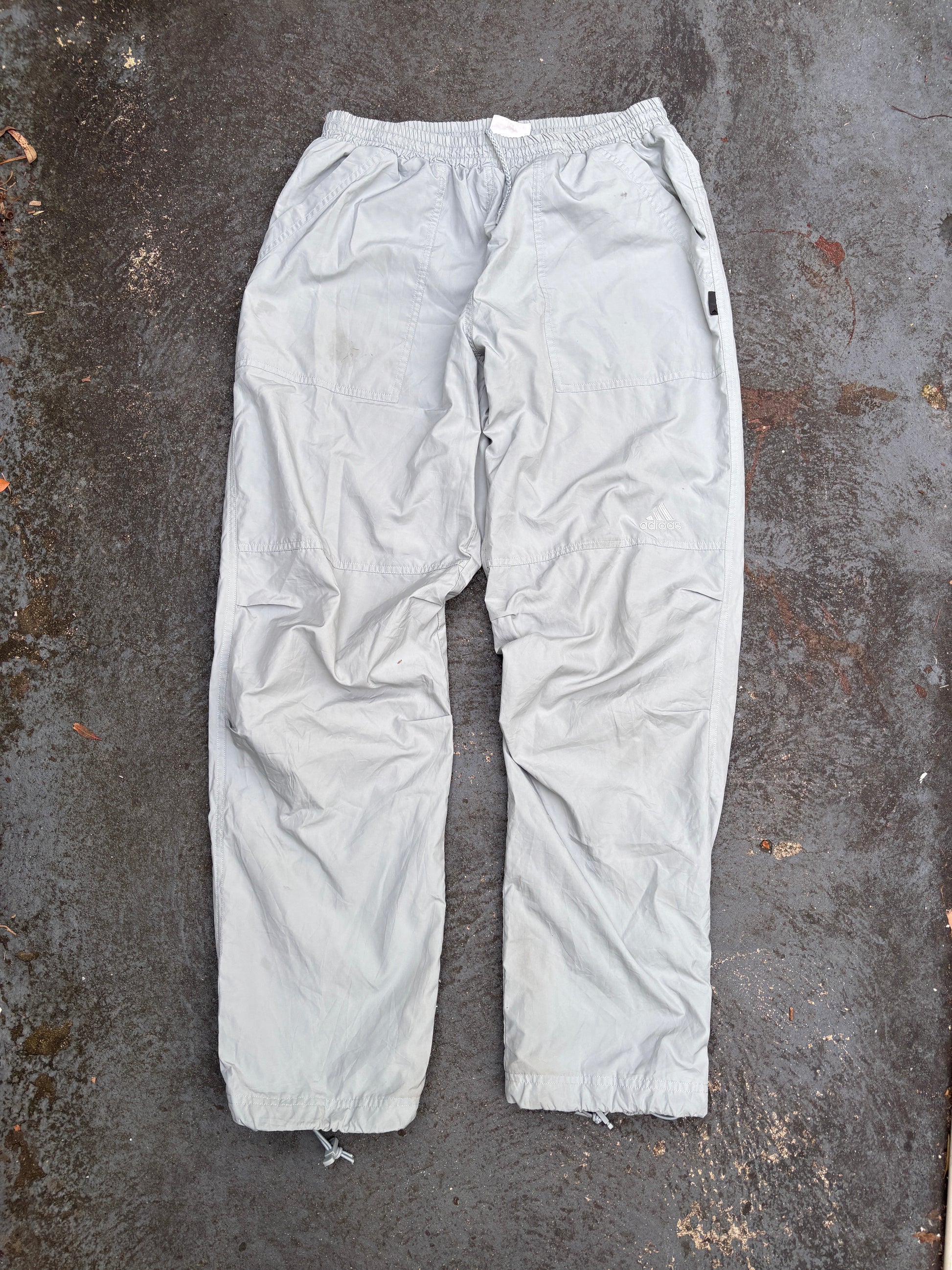 Vintage 90s Adidas Track Pants Size M Double Grey Mesh Lined Nylon Windbreakers