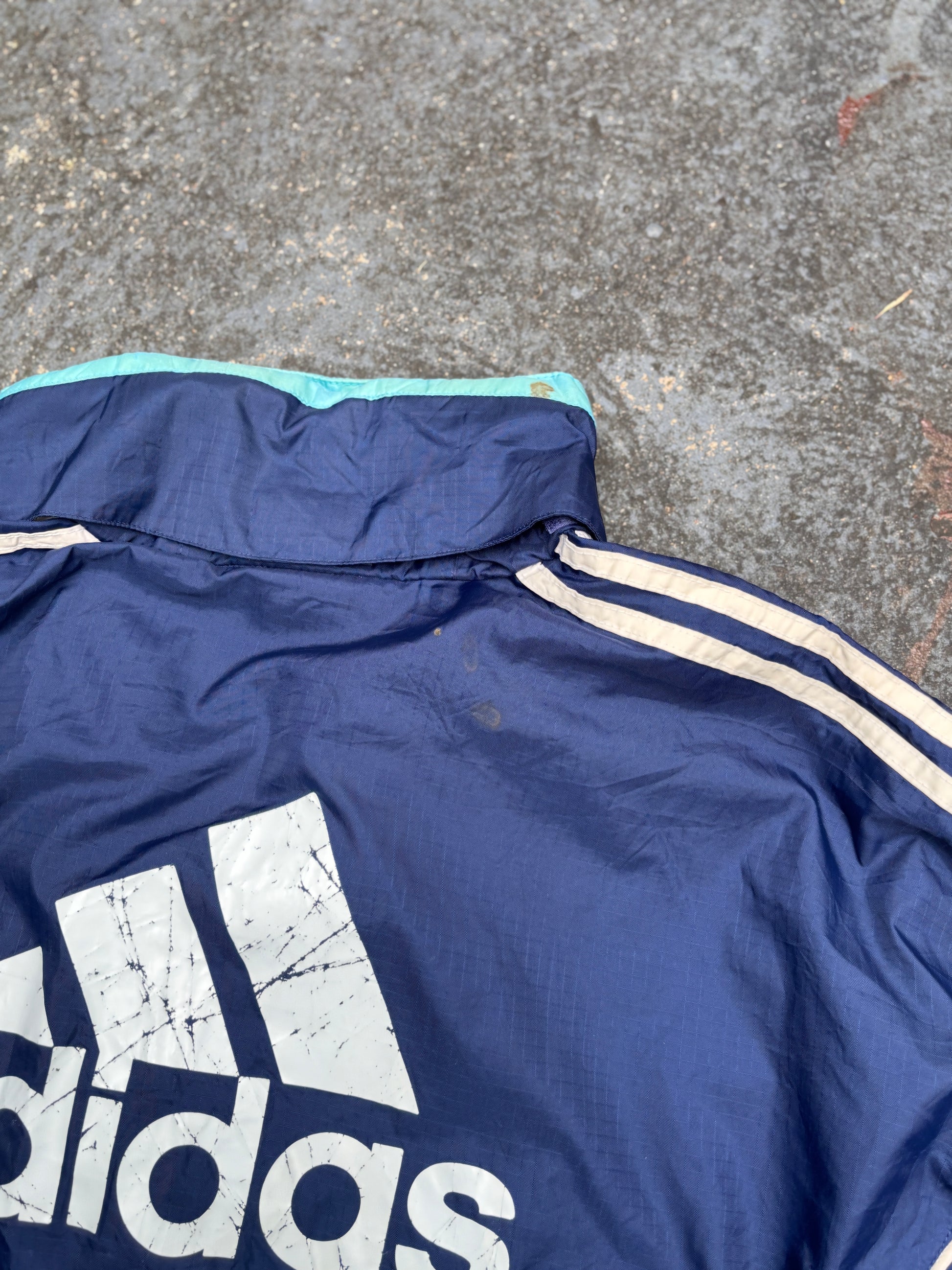 Vintage Adidas Droit Au But Jacket Size M Navy Chest Logo Nylon Windbreaker w Hood