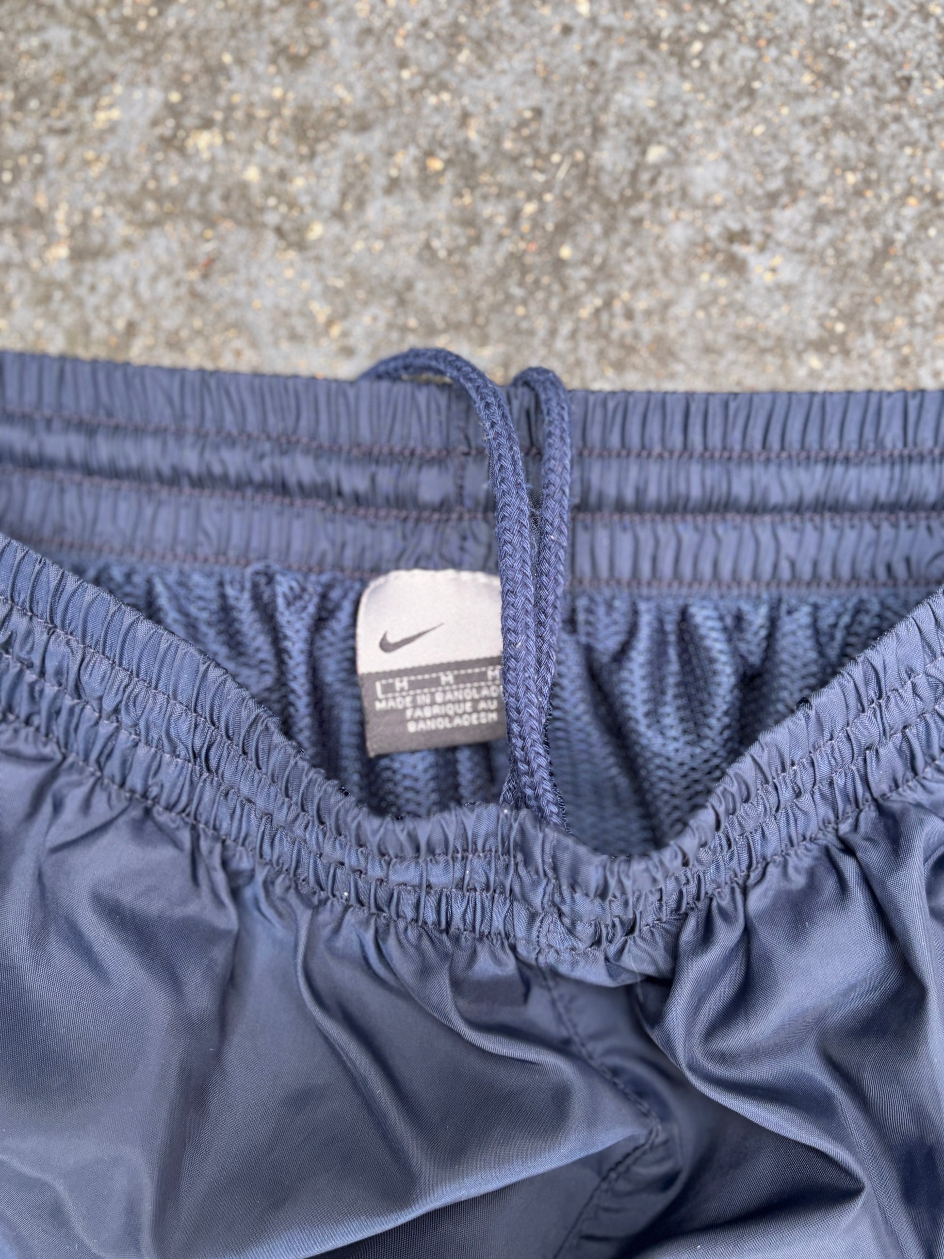 Vintage Y2K Nike Track Pants M Navy Grey Side Detail Wide Leg Ankle Zip Windbreakers