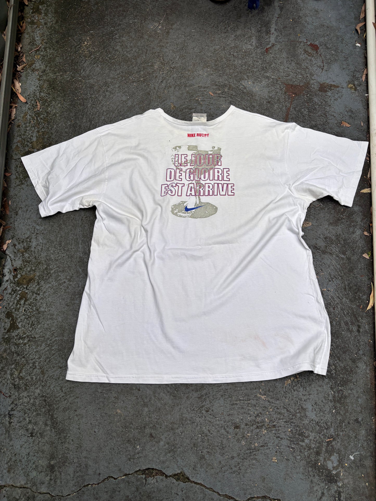 Vintage Y2K Nike France Rugby T-Shirt XL White Faded Crew Neck Made in Aus