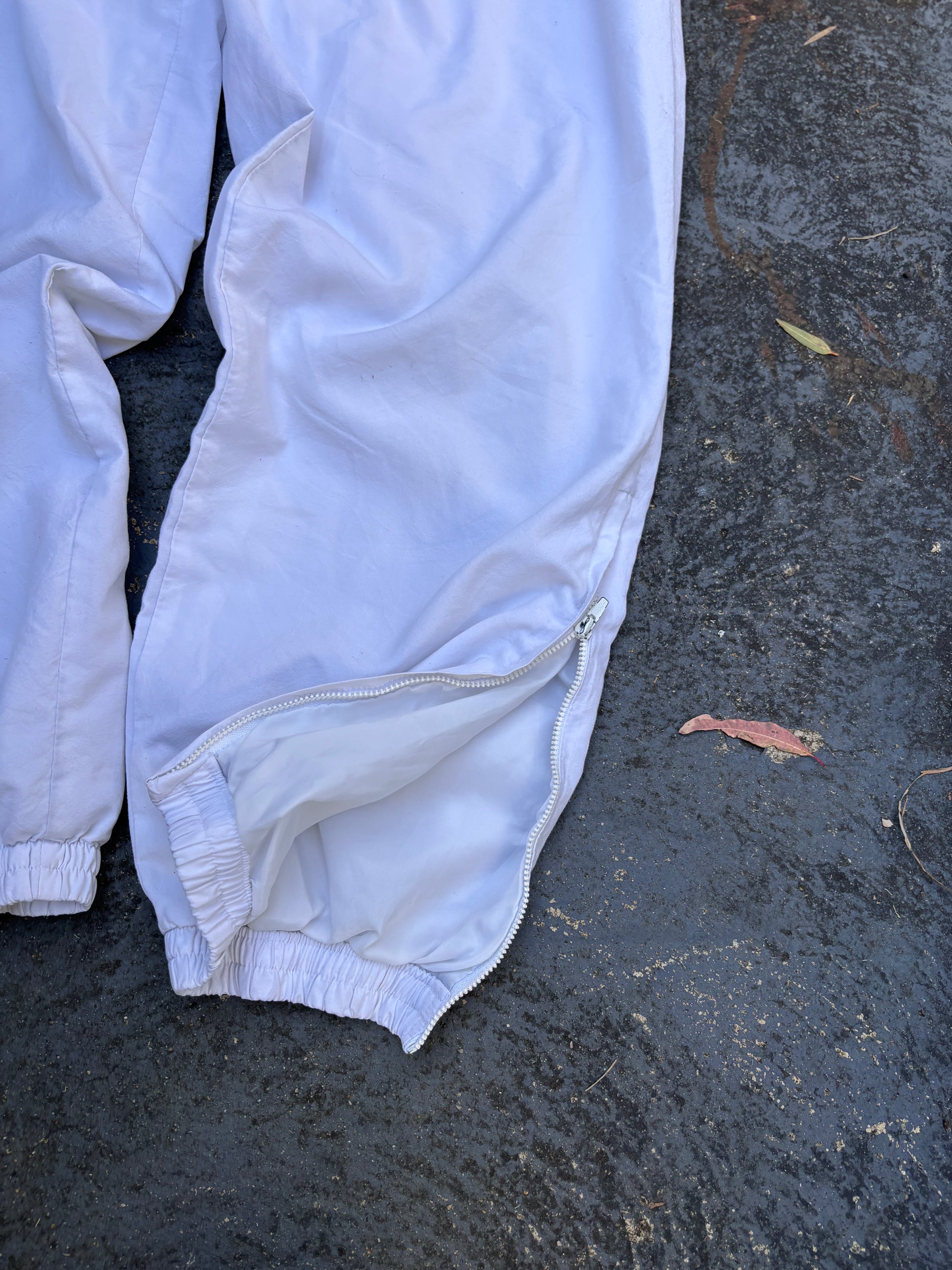 Vintage 90s Adidas Track Pants Size L White Black Logo Straight Leg Cuffed