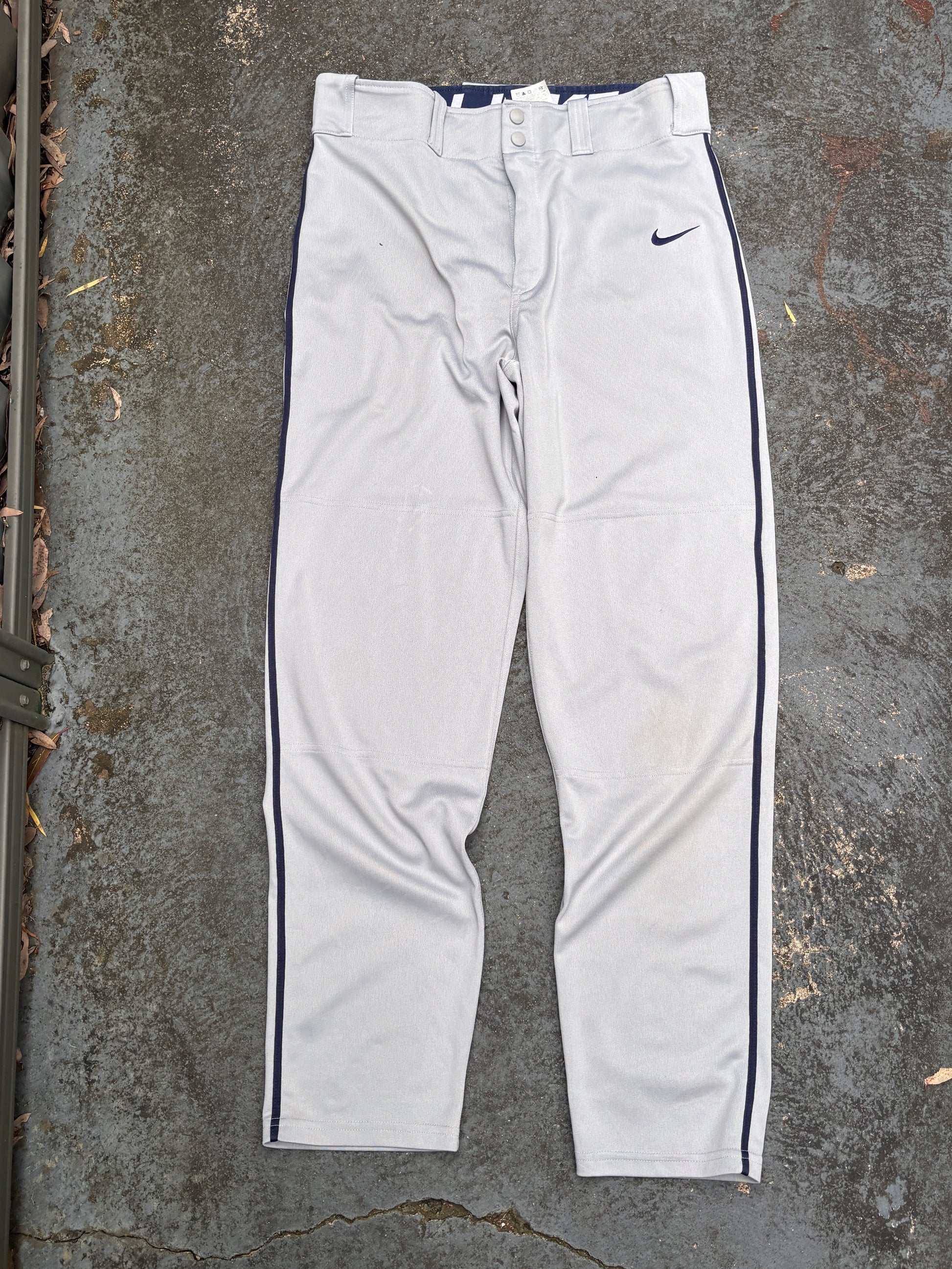 Vintage Y2K/2010s Nike Baseball Track Pants M Grey Navy Side Detail Straight Leg