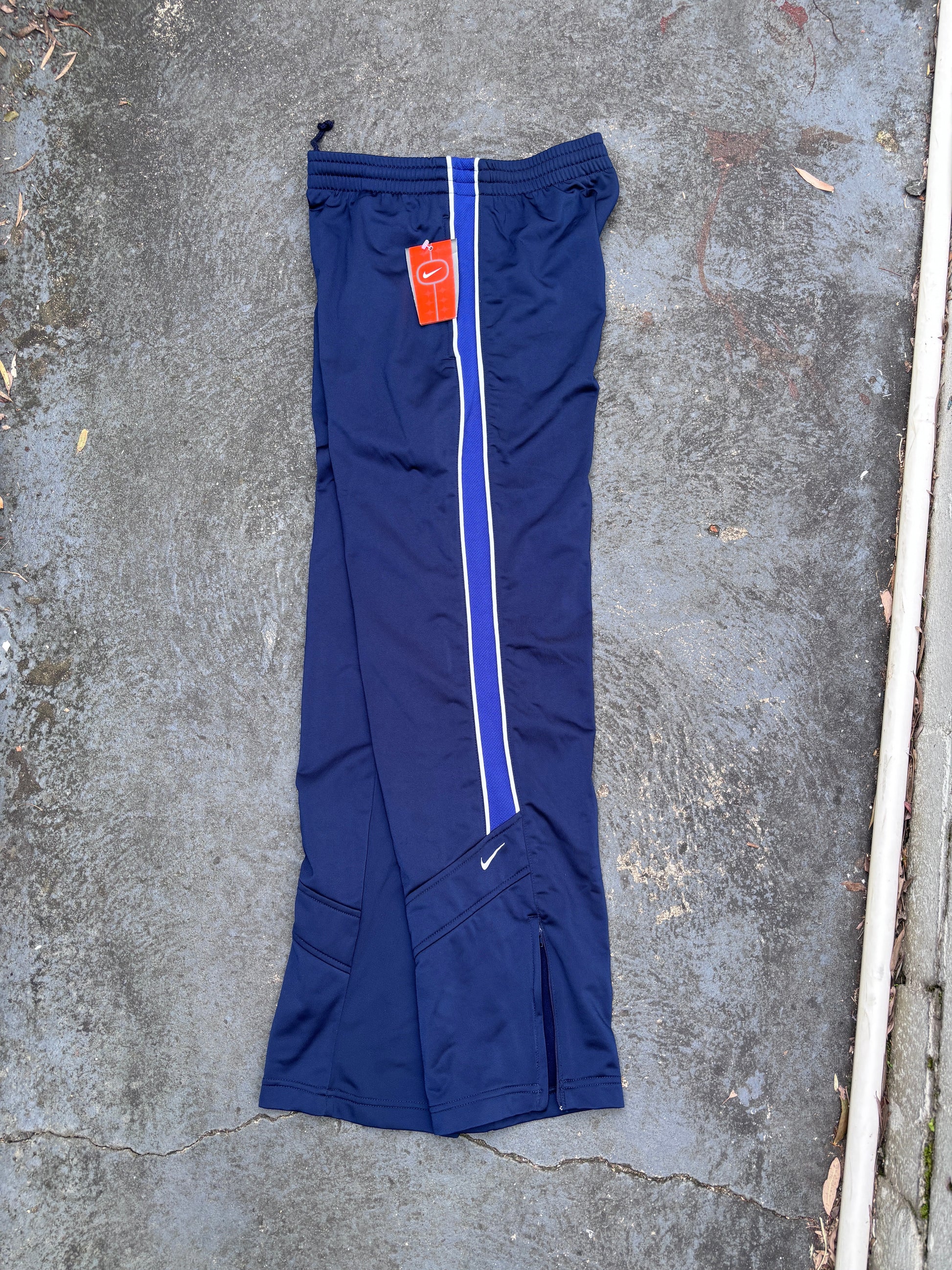 Vintage Y2K Nike Track Pants Unisex Size S Navy Blue Detail Satin Finish NWT Deadstock