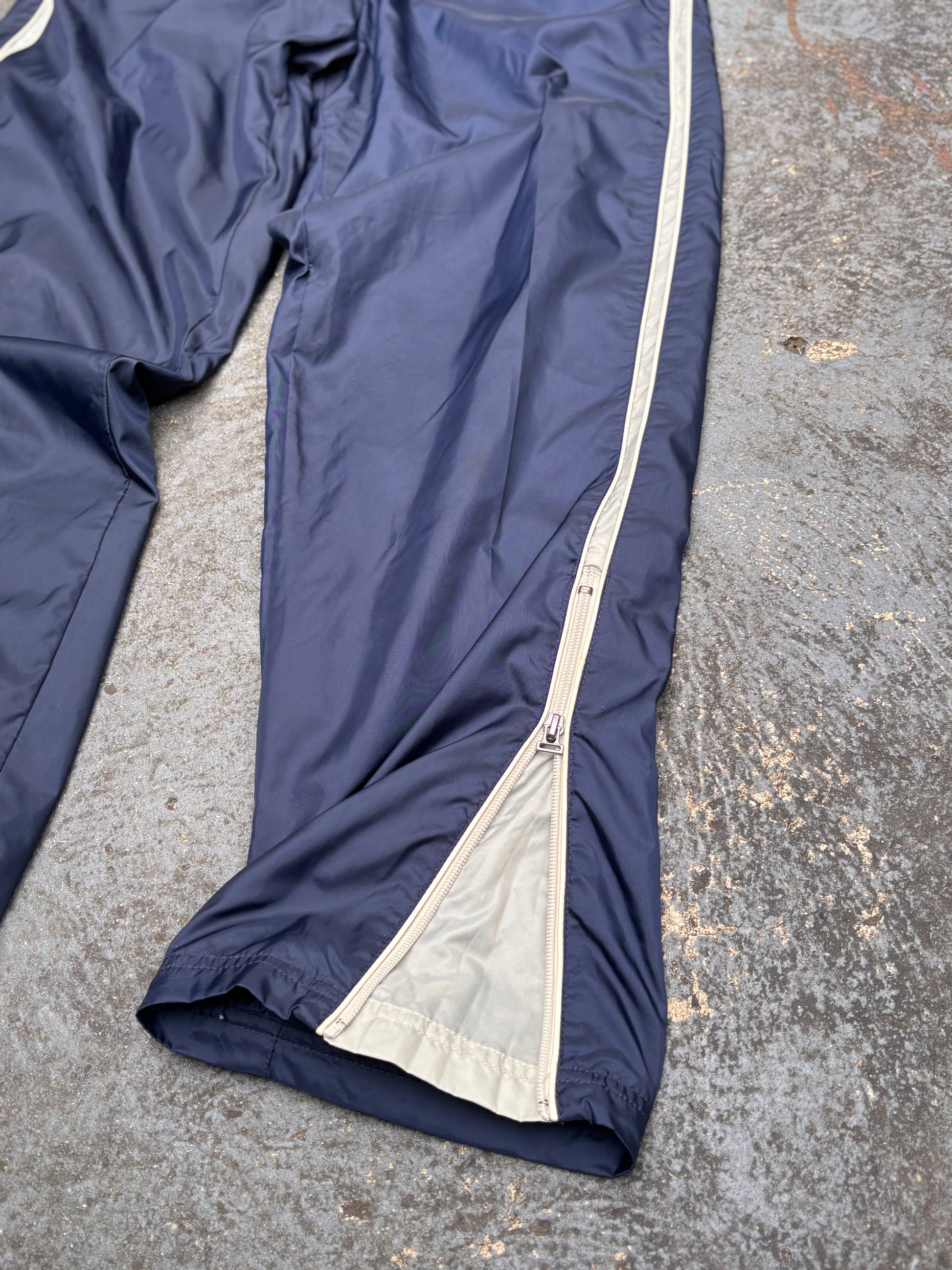 Vintage Y2K Nike Track Pants M Navy Grey Side Detail Wide Leg Ankle Zip Windbreakers