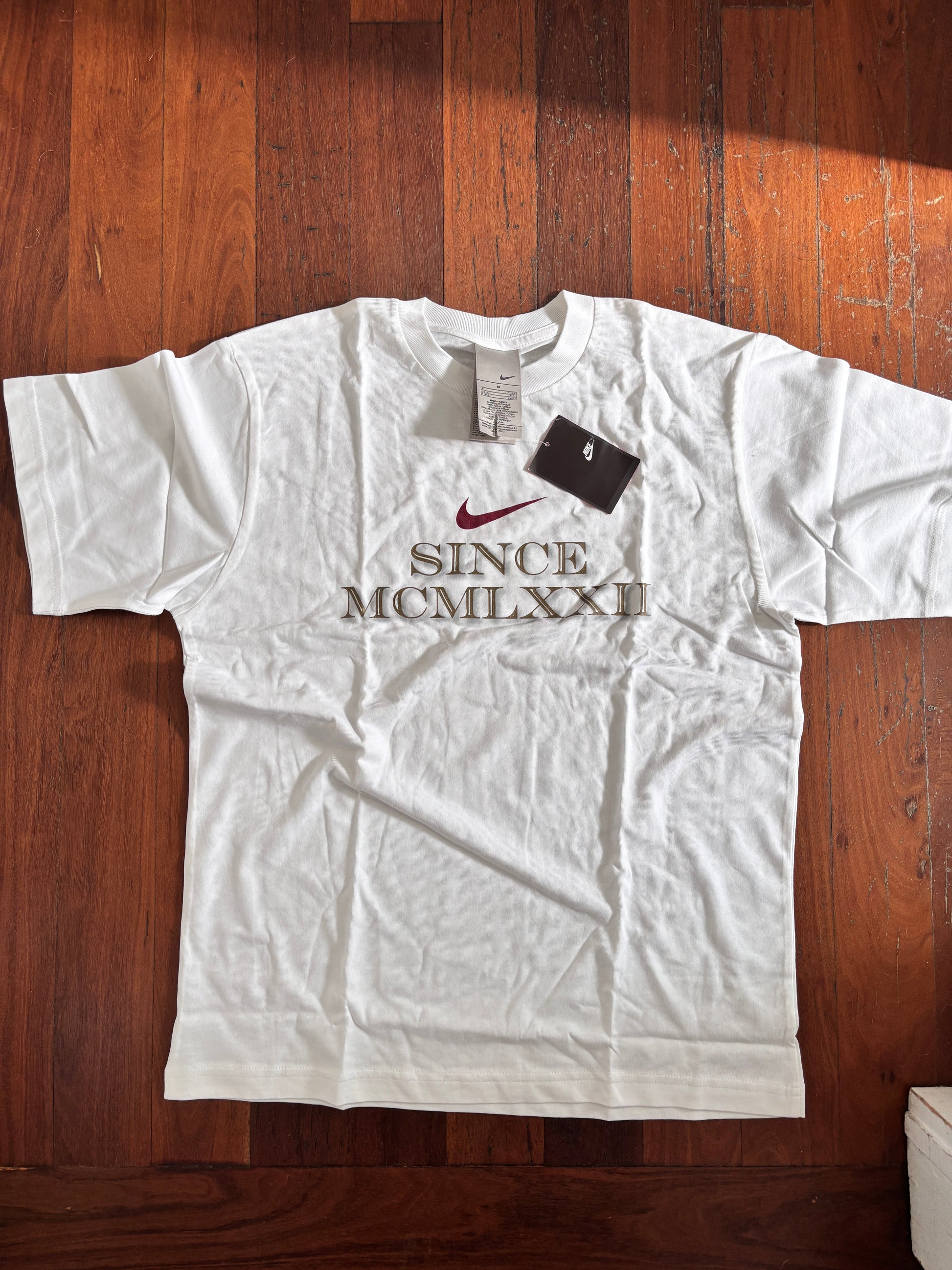 Vintage Y2K Nike T-shirt Size M White Roman Numeral Large Swoosh NWT Deadstock