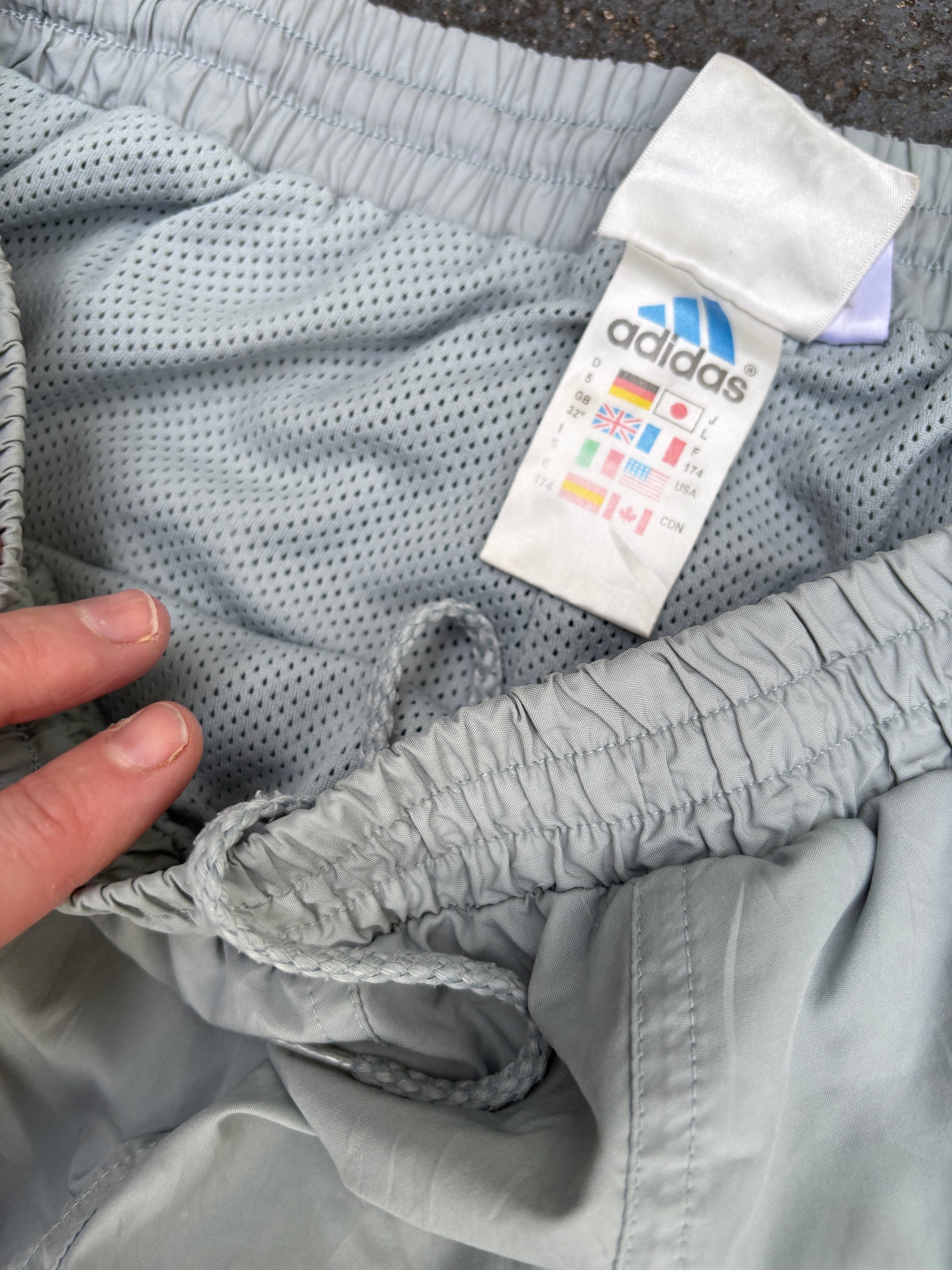 Vintage 90s Adidas Track Pants Size M Double Grey Mesh Lined Nylon Windbreakers
