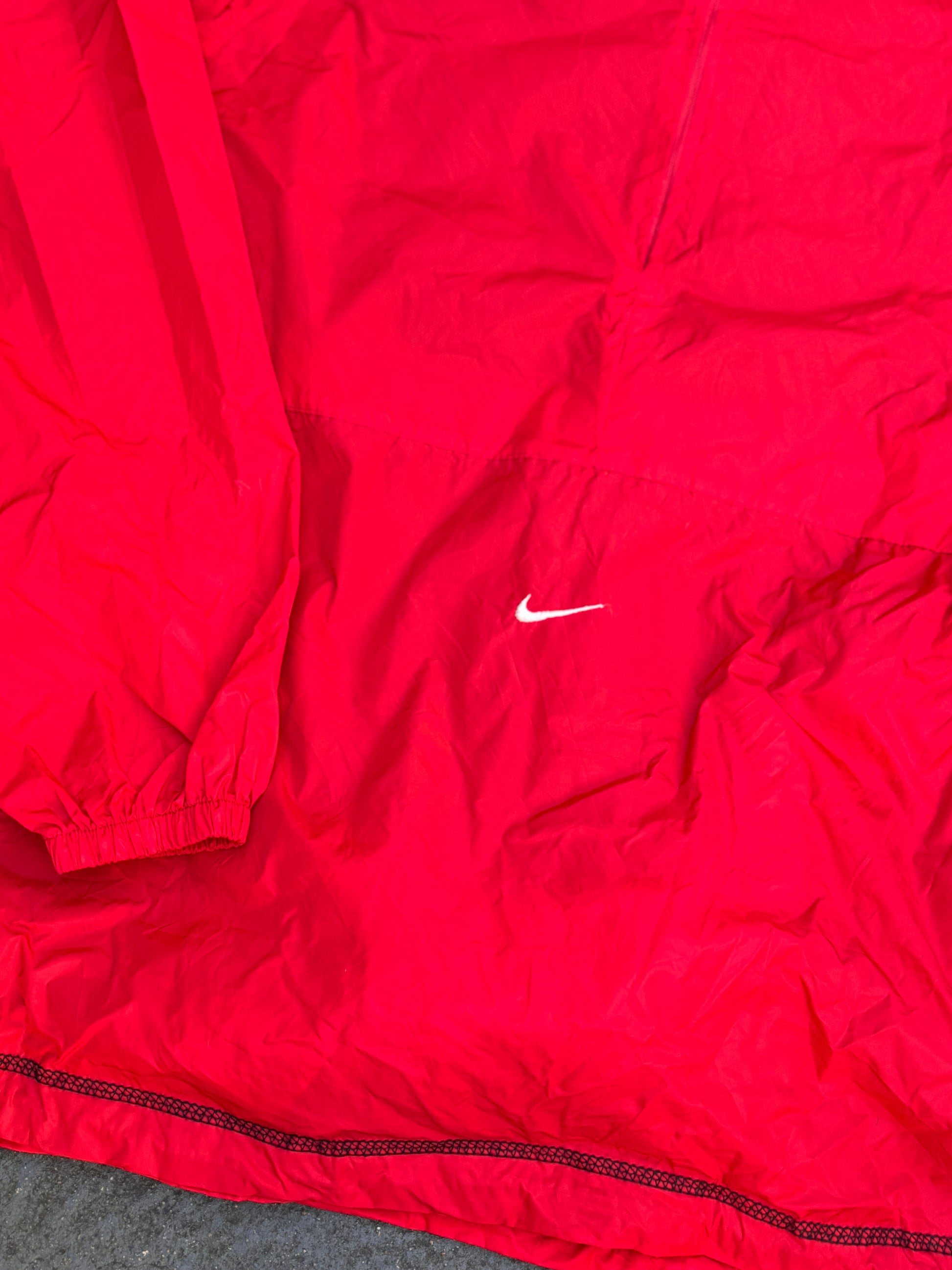 Vintage Y2K Nike Jacket Sz XL Red White Swoosh Jordan Nylon Windbreaker w Hood