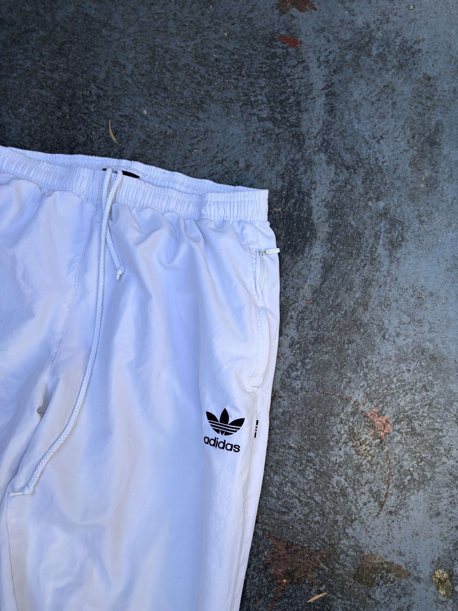 Vintage 90s Adidas Track Pants Size L White Black Logo Straight Leg Cuffed