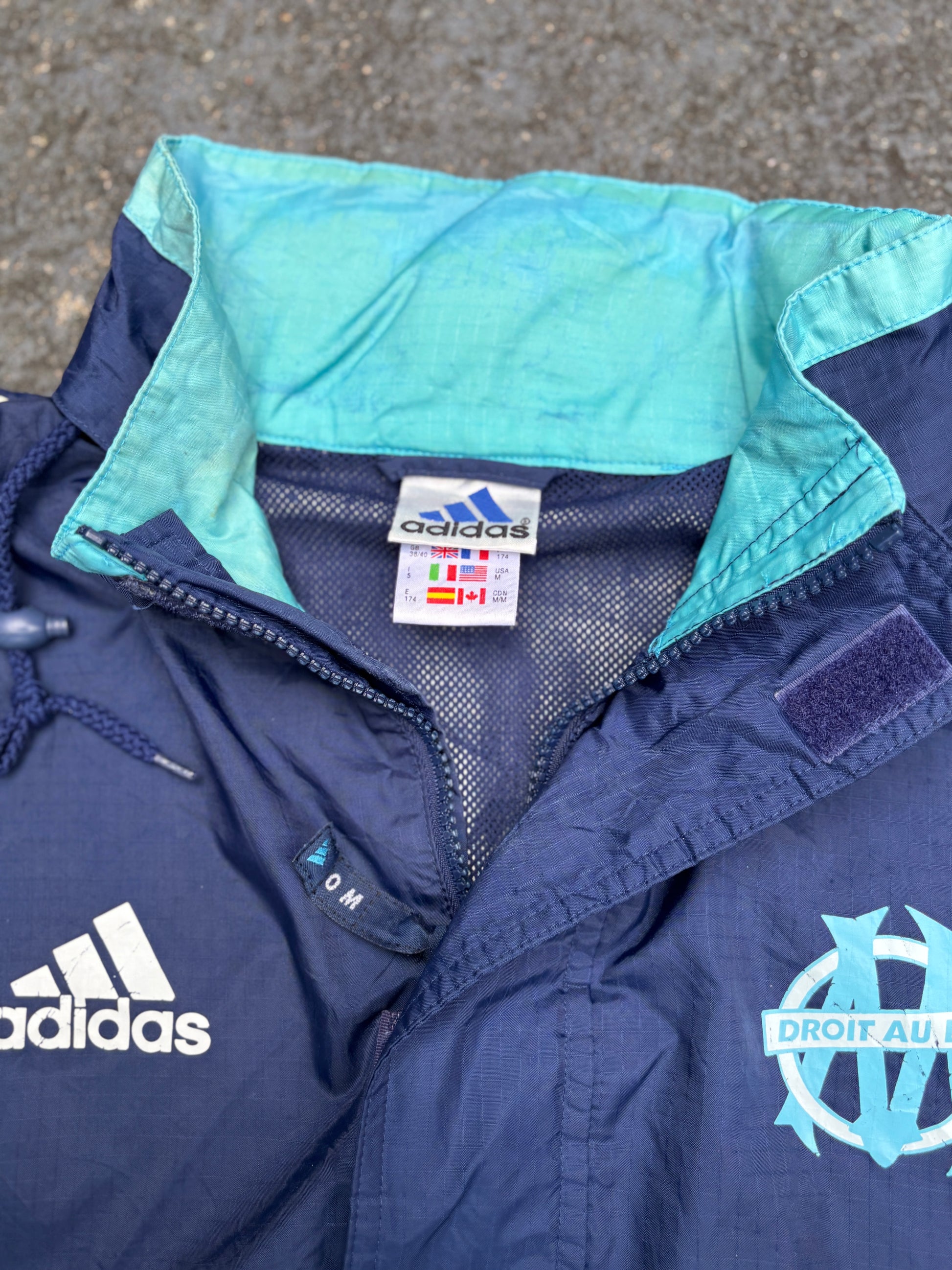 Vintage Adidas Droit Au But Jacket Size M Navy Chest Logo Nylon Windbreaker w Hood