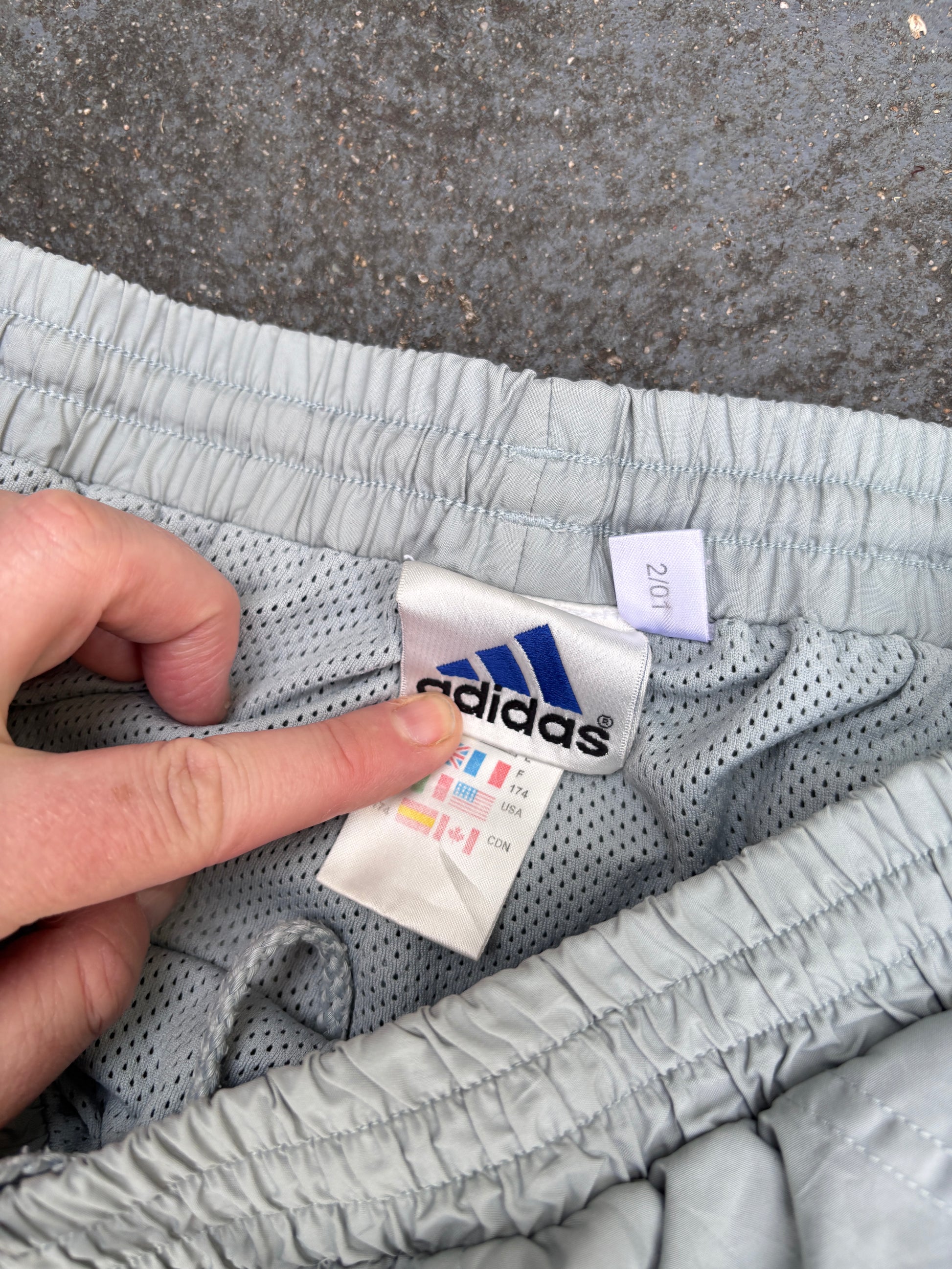 Vintage 90s Adidas Track Pants Size M Double Grey Mesh Lined Nylon Windbreakers