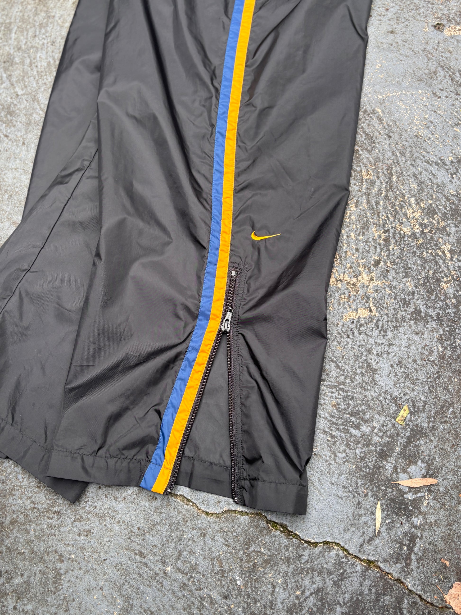 Vintage 90s Nike Track Pants Size L Black Yellow Detail Spell Out Super Wide Leg
