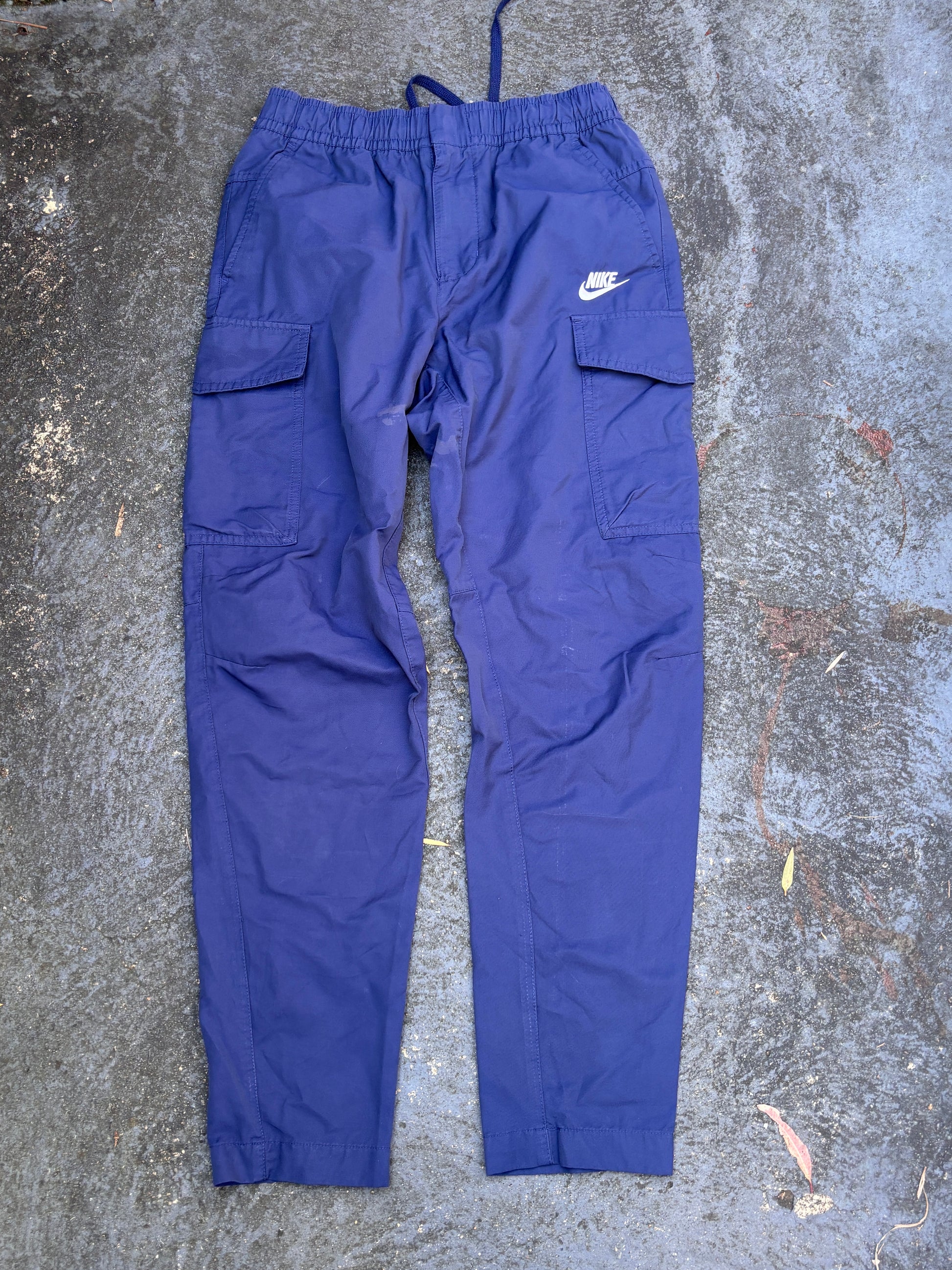 Nike Cargo Track Pants Women’s Size S Blue White Logo Straight Leg