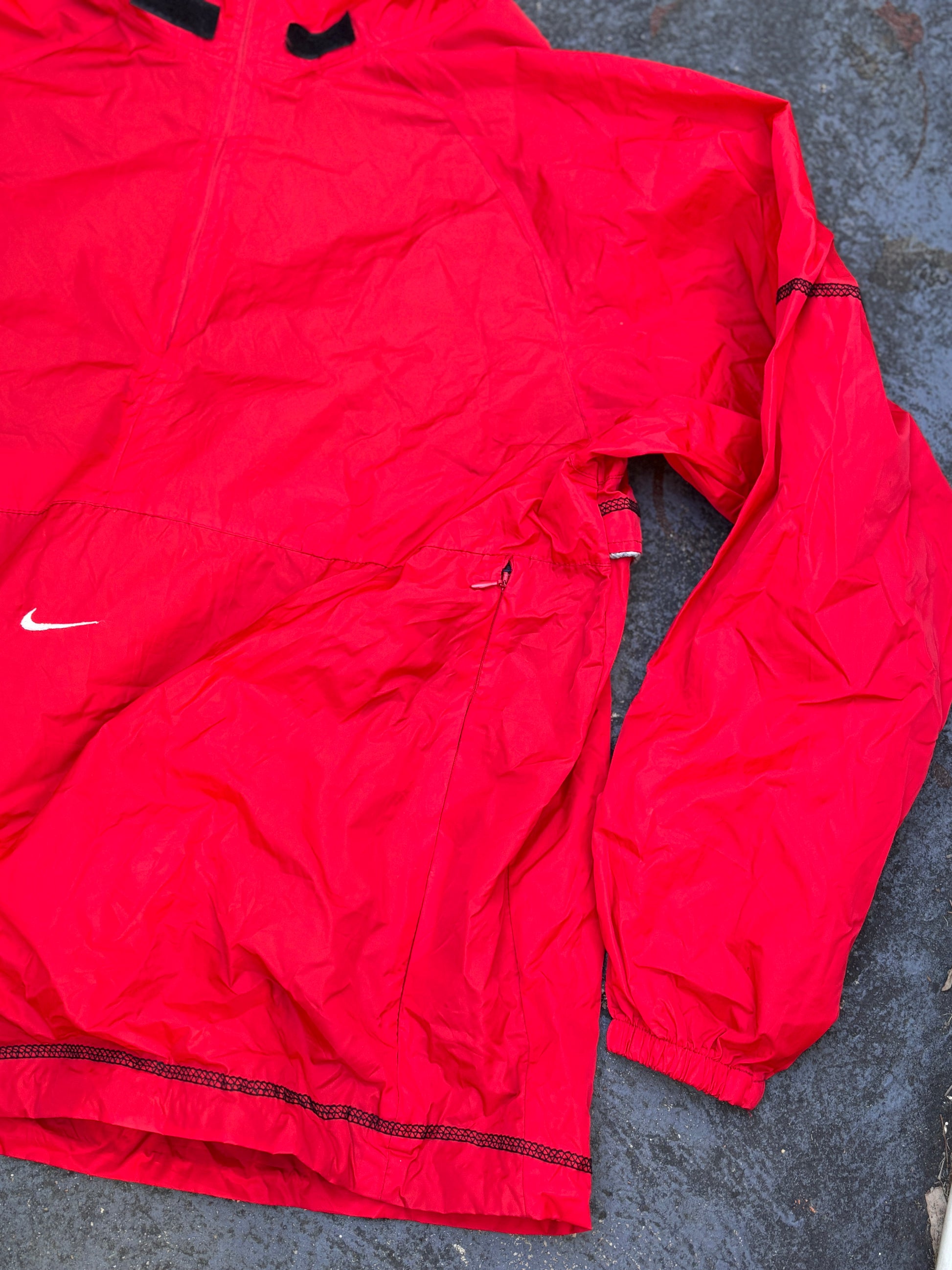 Vintage Y2K Nike Jacket Sz XL Red White Swoosh Jordan Nylon Windbreaker w Hood
