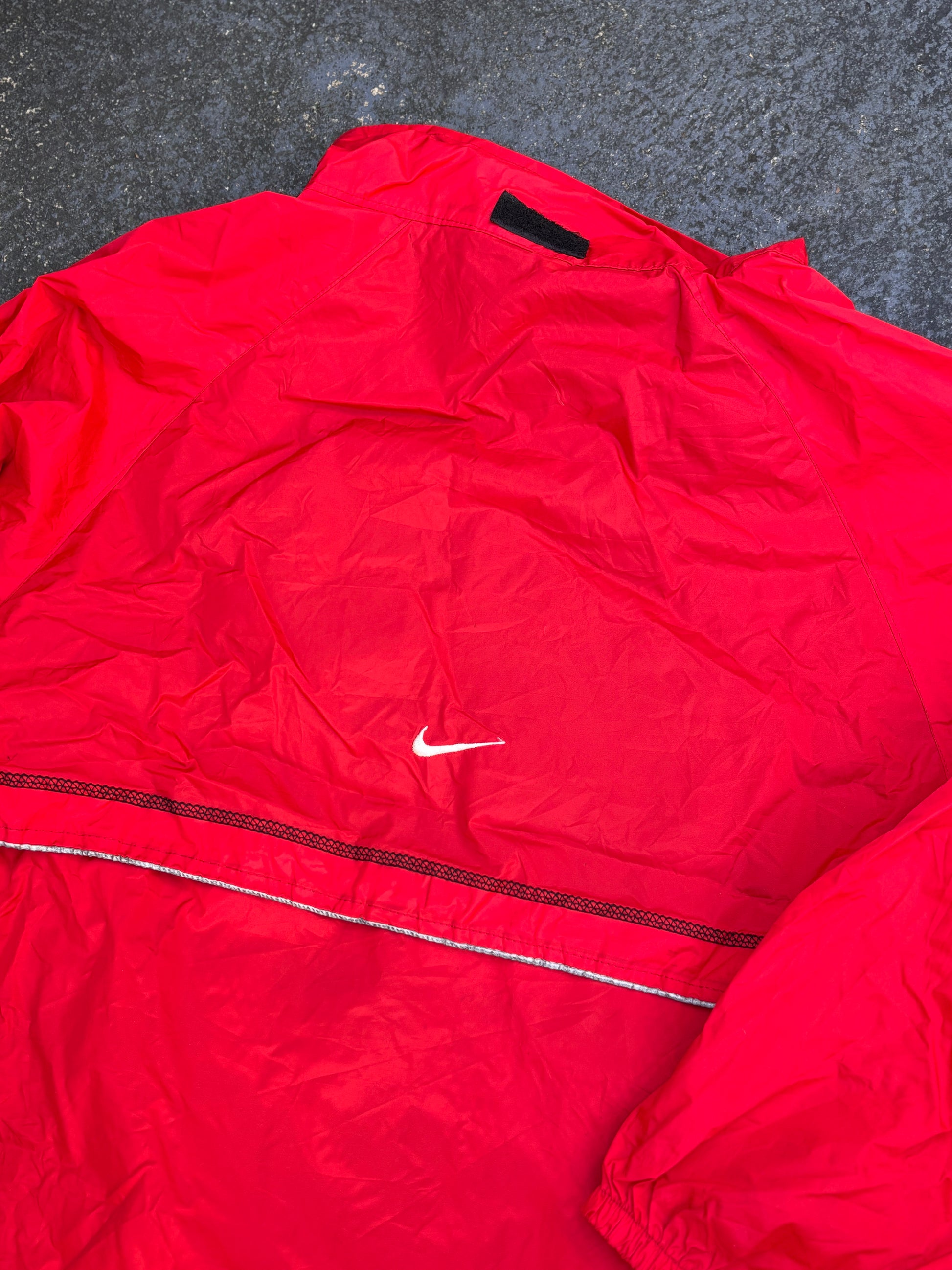 Vintage Y2K Nike Jacket Sz XL Red White Swoosh Jordan Nylon Windbreaker w Hood