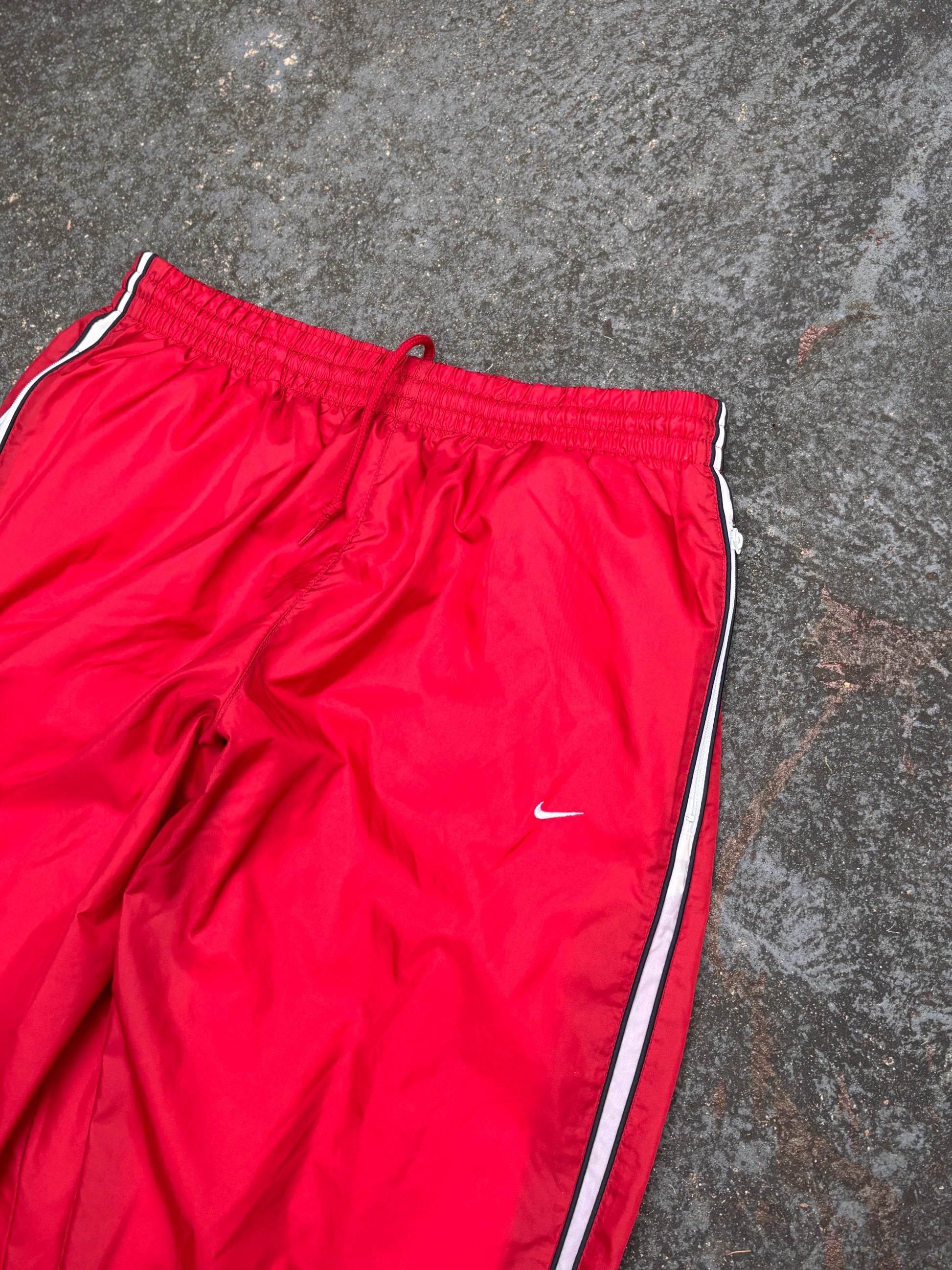 Vintage Y2K Nike Track Pants Size M Red Black White Side Detail Wide Leg Ankle Zip
