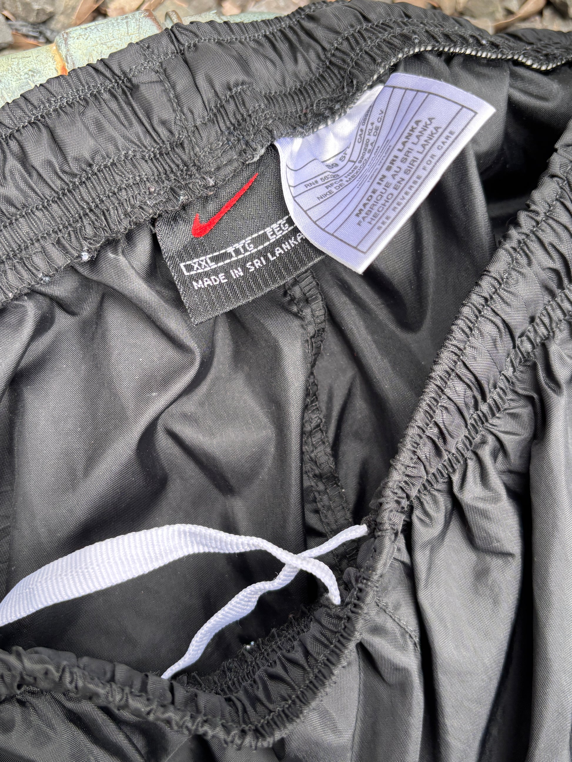 Vintage 90s Nike Track Pants Size L Black Yellow Detail Spell Out Super Wide Leg