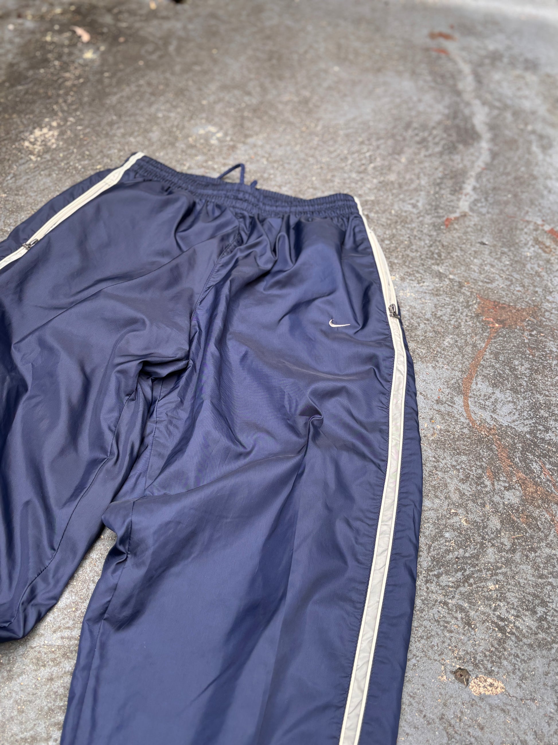 Vintage Y2K Nike Track Pants M Navy Grey Side Detail Wide Leg Ankle Zip Windbreakers