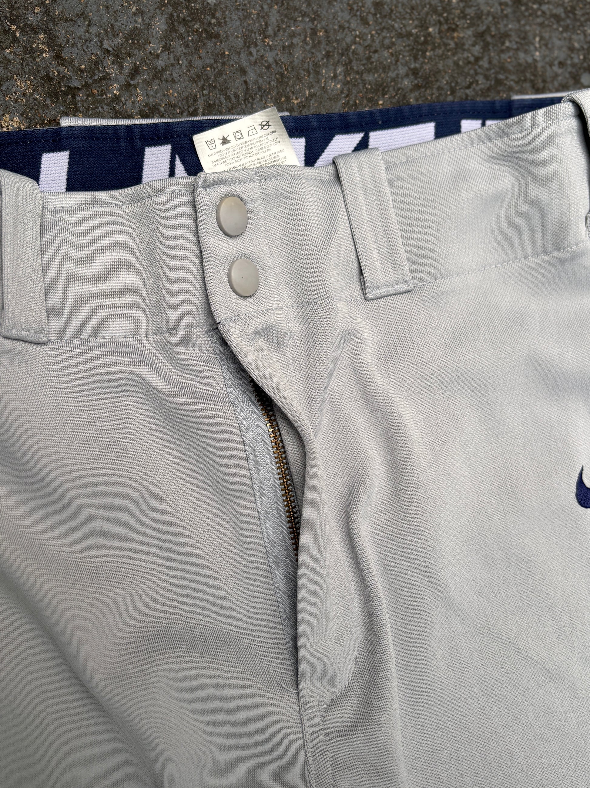 Vintage Y2K/2010s Nike Baseball Track Pants M Grey Navy Side Detail Straight Leg
