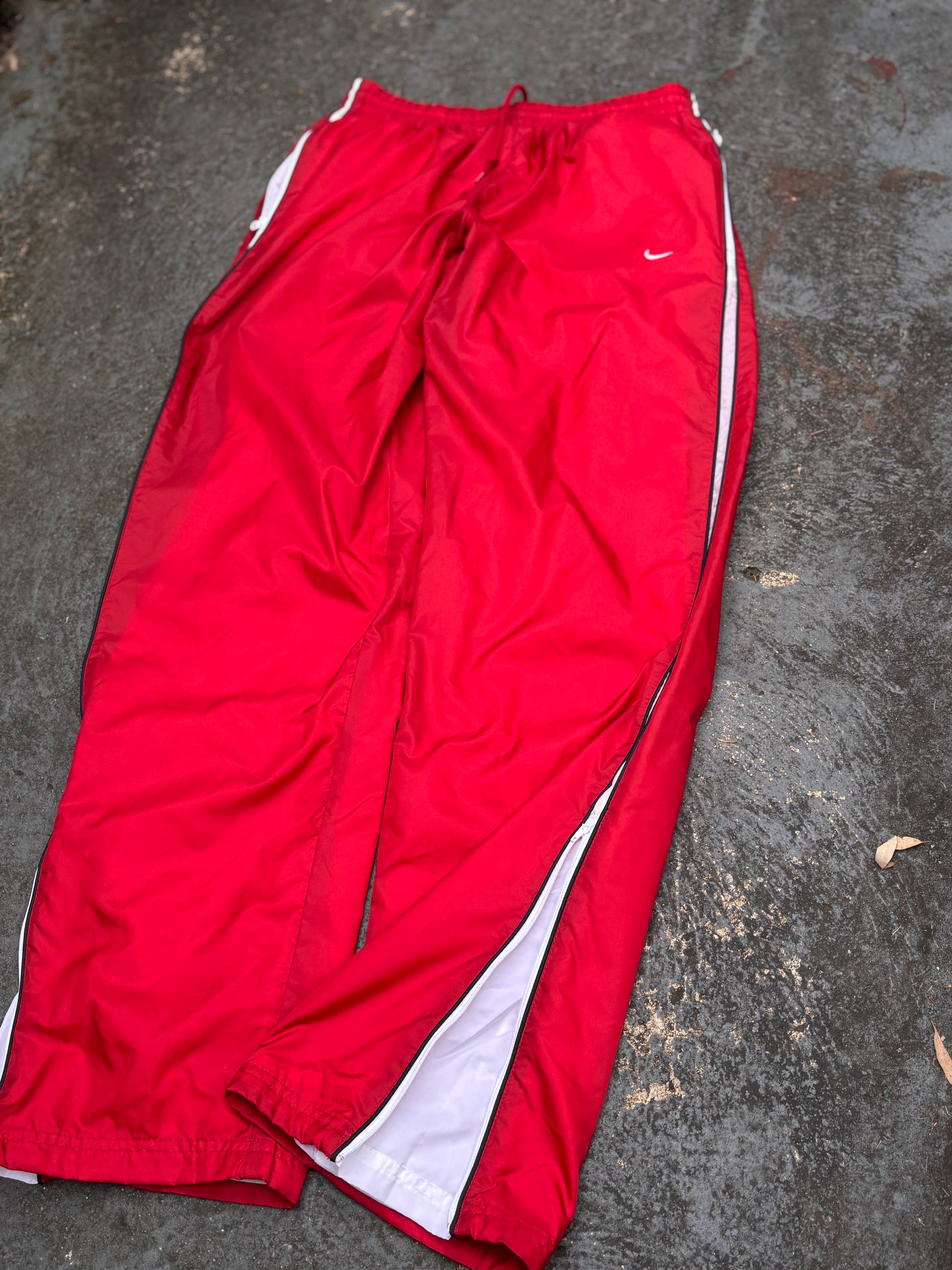 Vintage Y2K Nike Track Pants Size M Red Black White Side Detail Wide Leg Ankle Zip