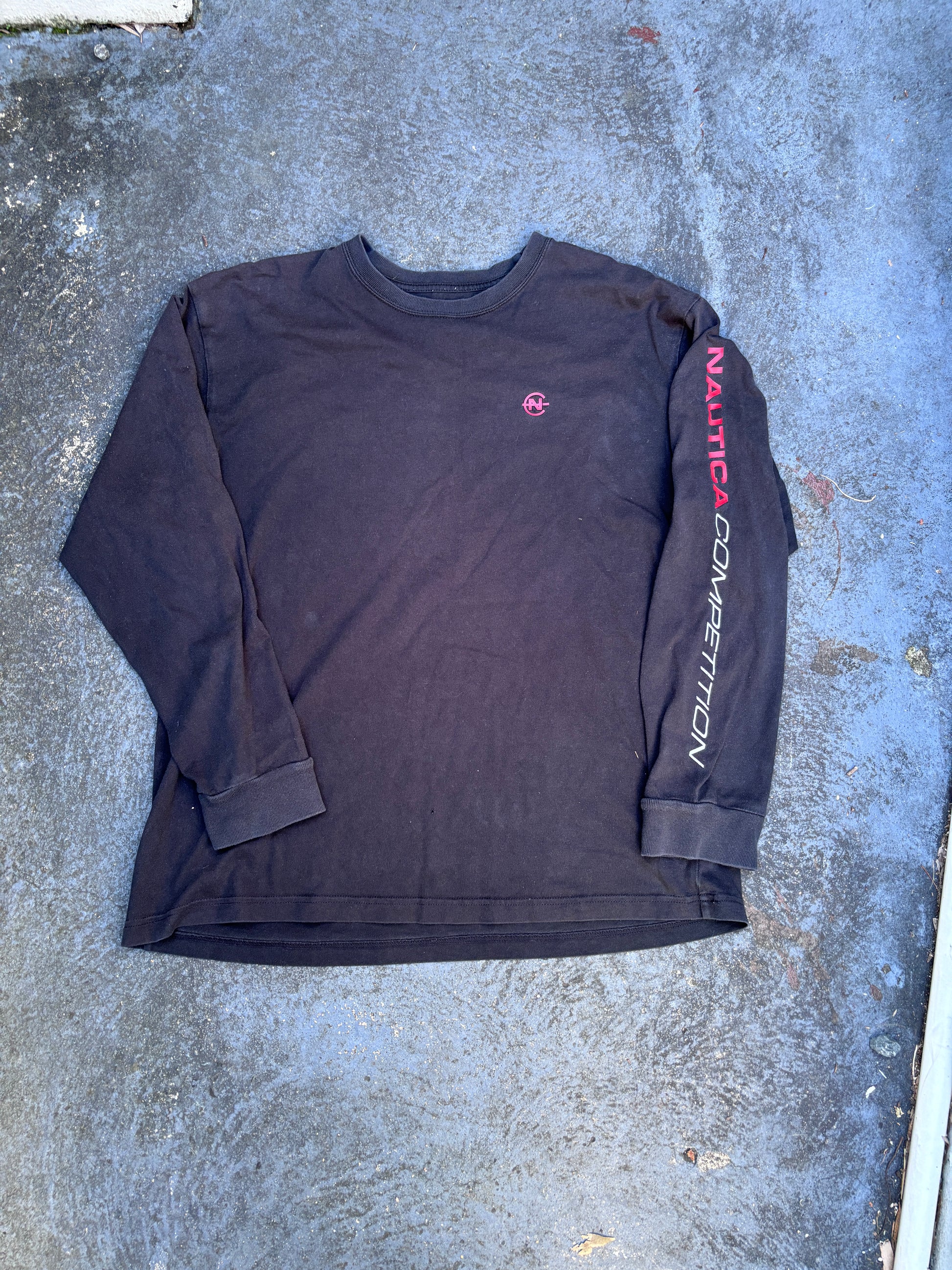 Nautica Competition Long Sleeve T-Shirt Men’s L Black Yacht Graphic Spell Out Logo