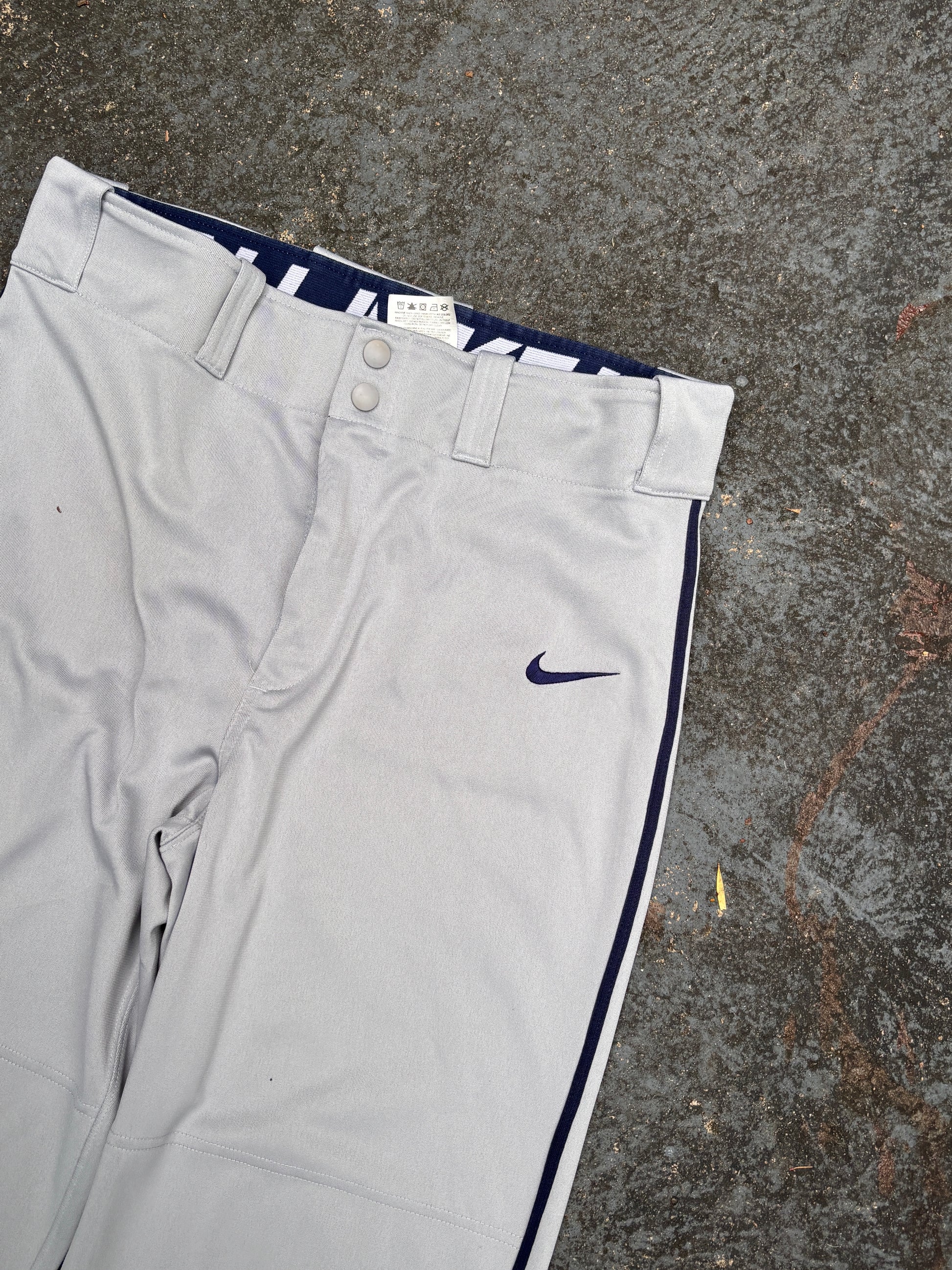 Vintage Y2K/2010s Nike Baseball Track Pants M Grey Navy Side Detail Straight Leg