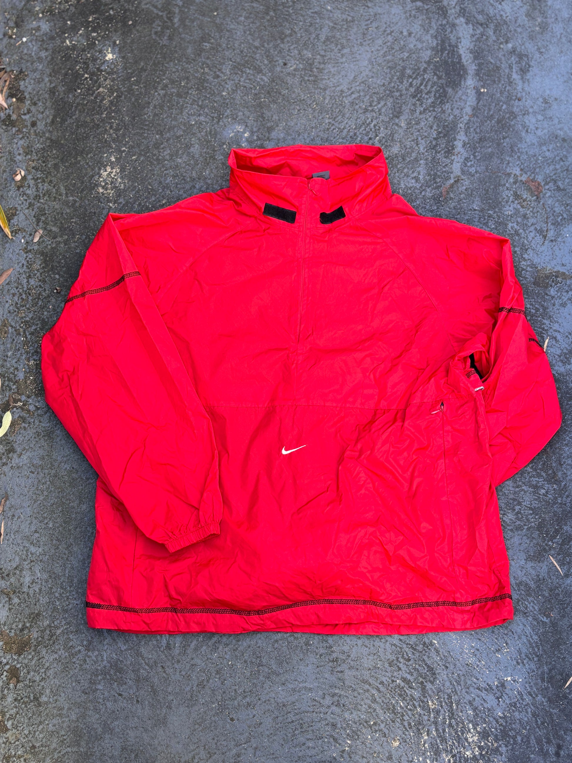 Vintage Y2K Nike Jacket Sz XL Red White Swoosh Jordan Nylon Windbreaker w Hood