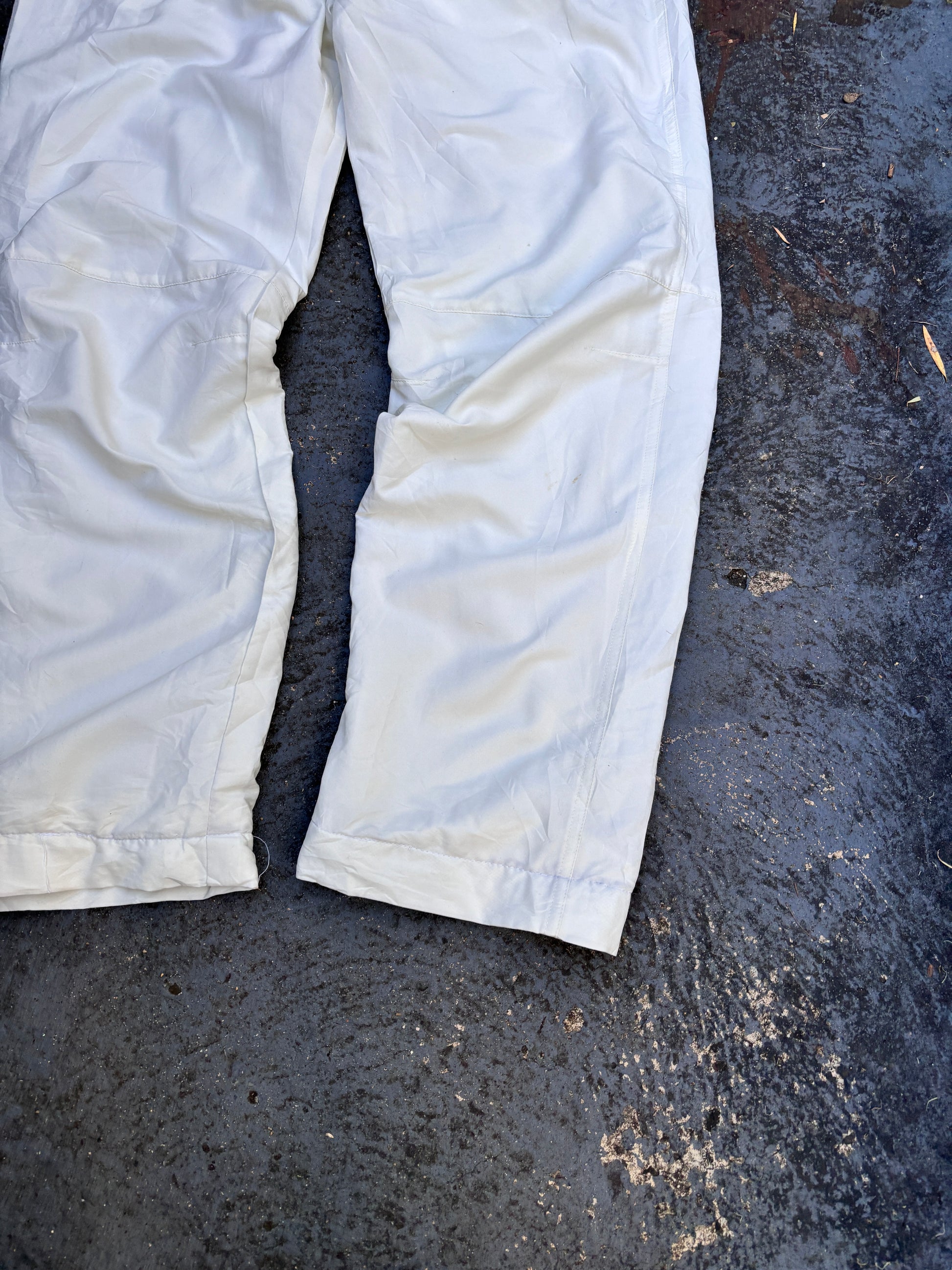 Vintage Y2K Nike Track Pants Womens M Cream White Logo Wide Leg Windbreakers Button Waist