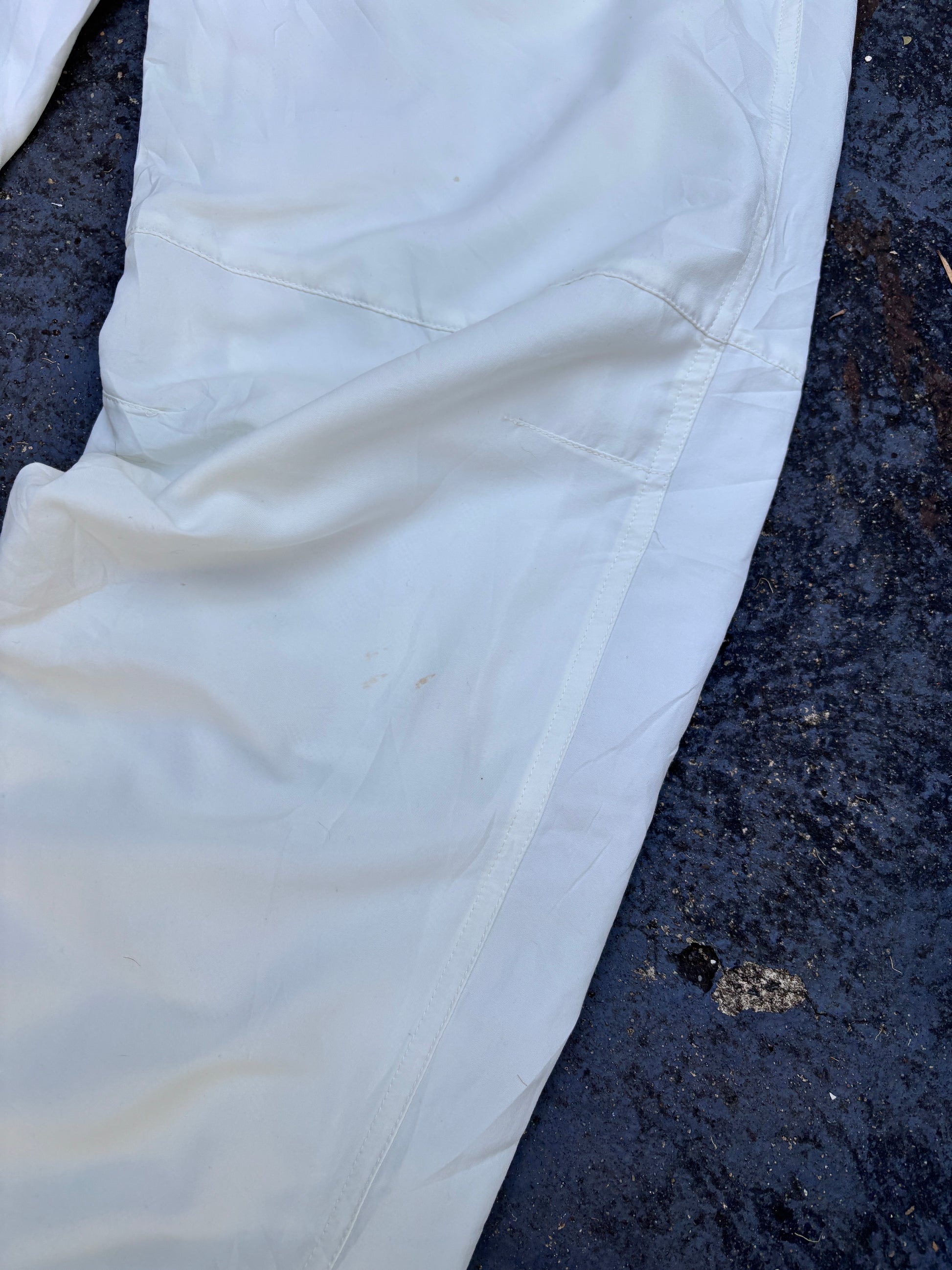 Vintage Y2K Nike Track Pants Womens M Cream White Logo Wide Leg Windbreakers Button Waist