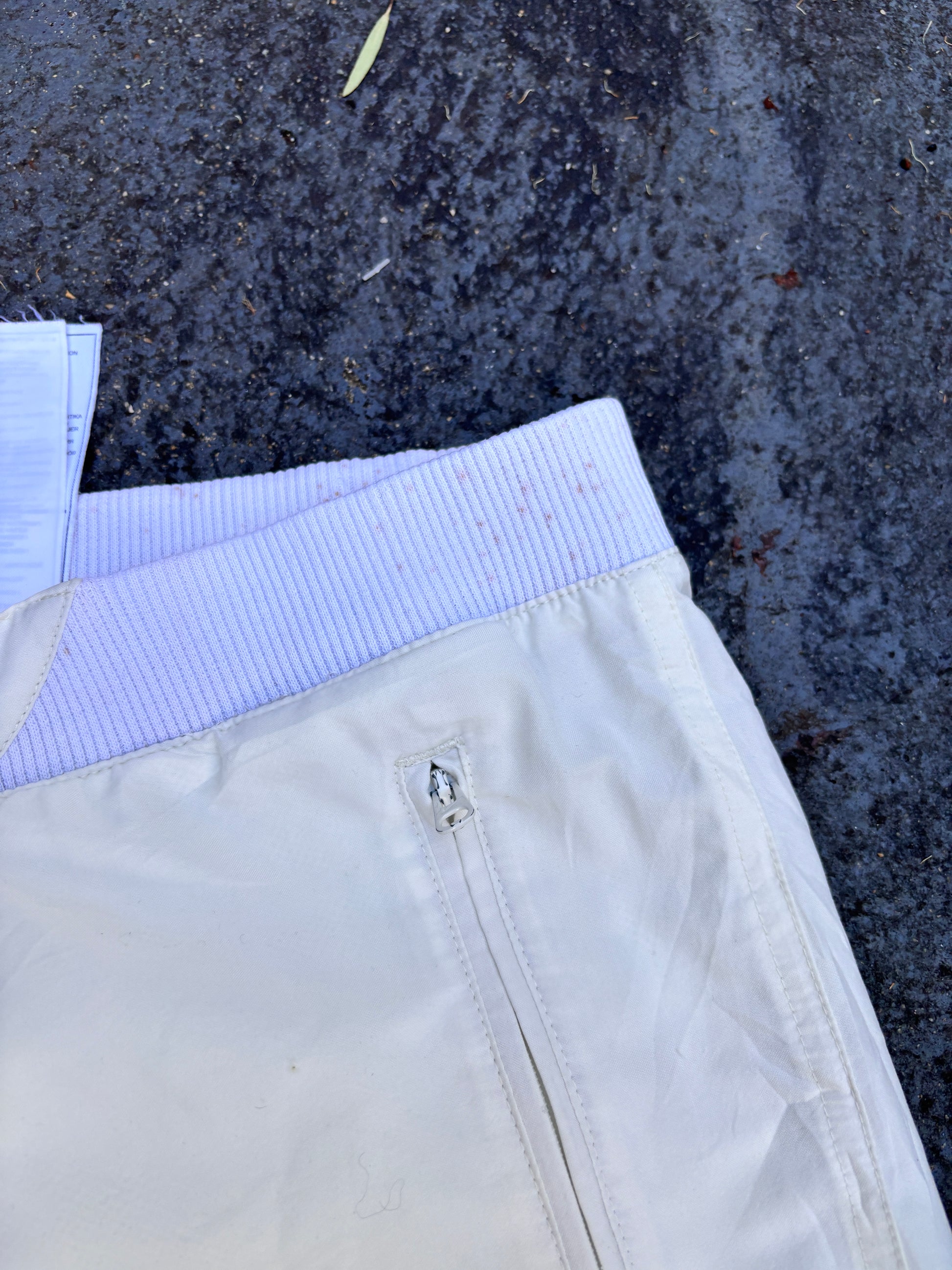 Vintage Y2K Nike Track Pants Womens M Cream White Logo Wide Leg Windbreakers Button Waist