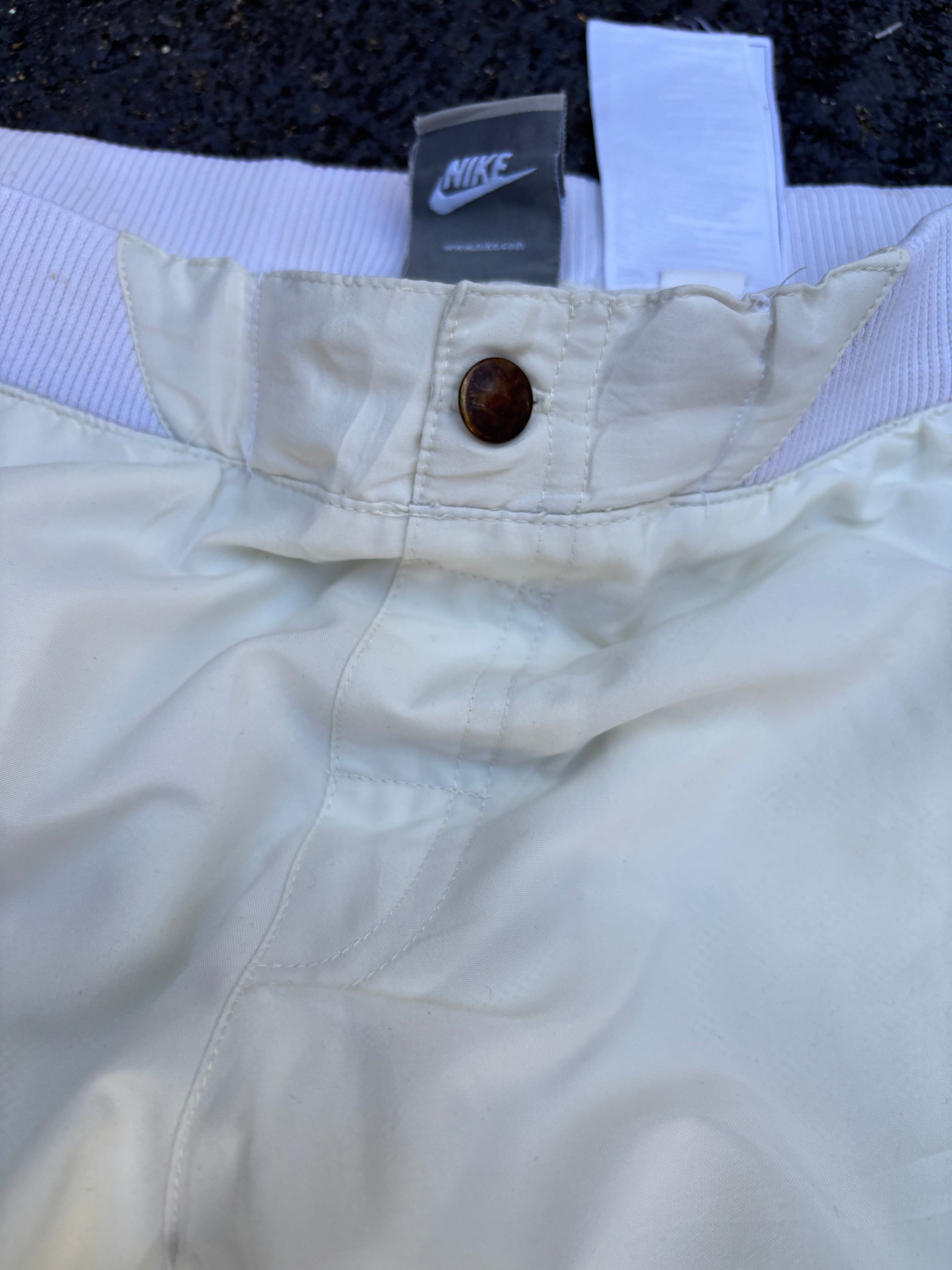 Vintage Y2K Nike Track Pants Womens M Cream White Logo Wide Leg Windbreakers Button Waist