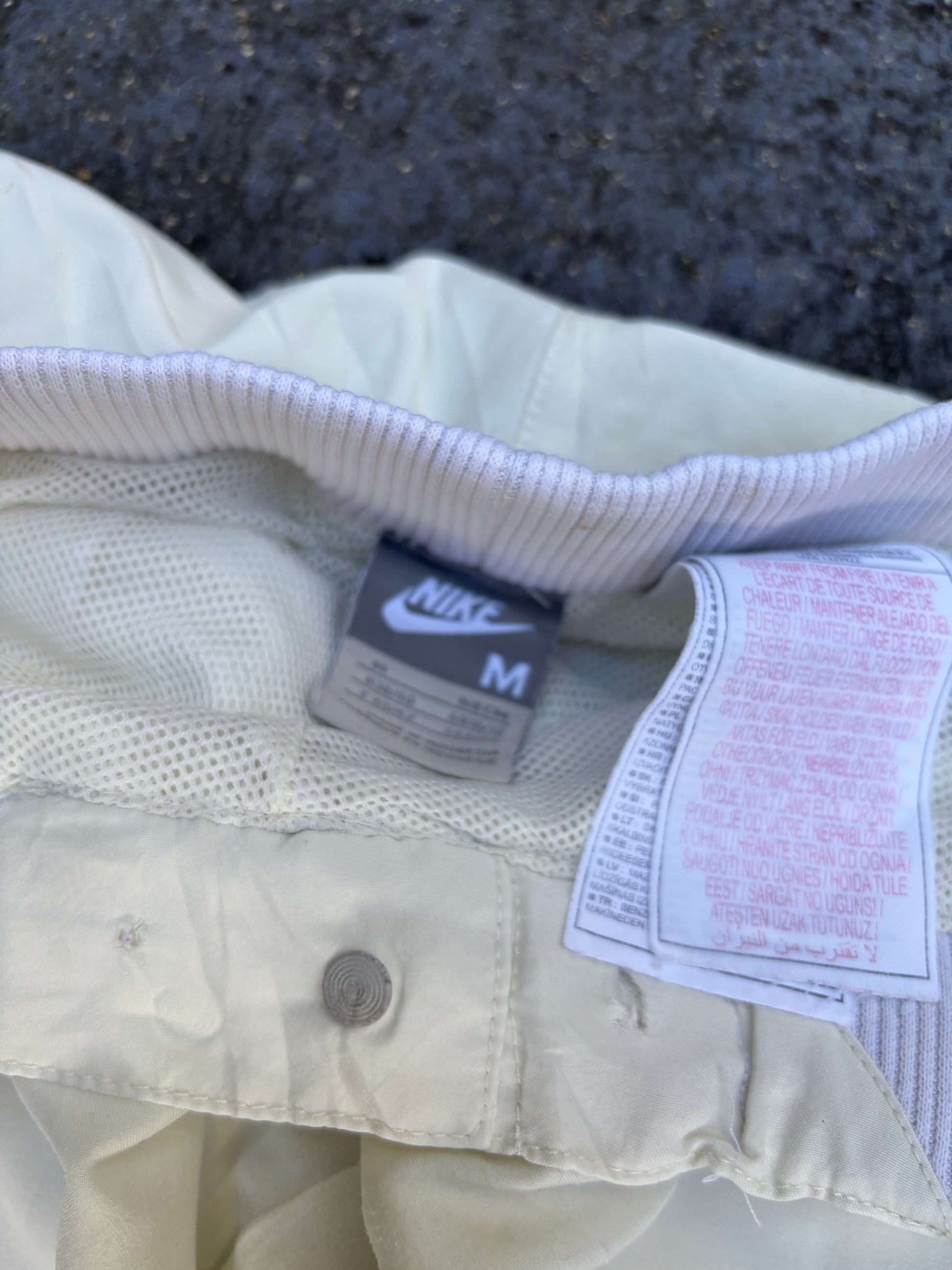 Vintage Y2K Nike Track Pants Womens M Cream White Logo Wide Leg Windbreakers Button Waist