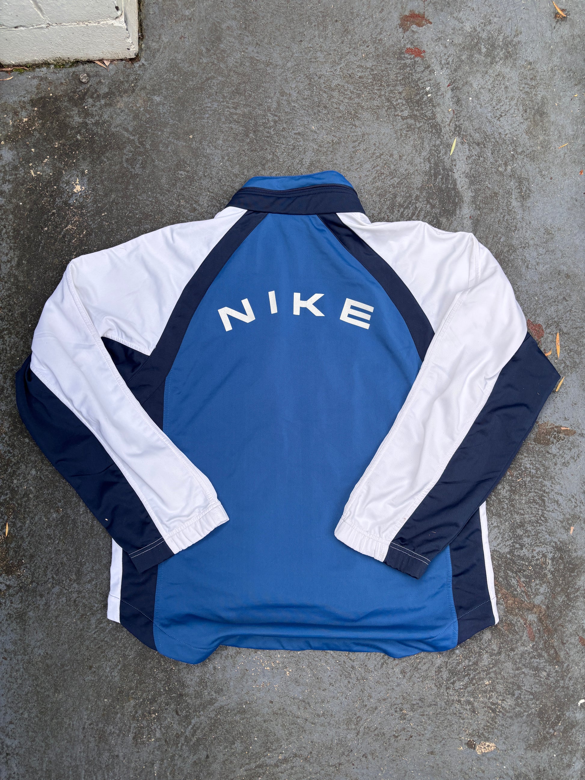 Vintage 90s Nike Jacket Size M Navy White Detail Spell Out Logo Full Zip Mock Neck