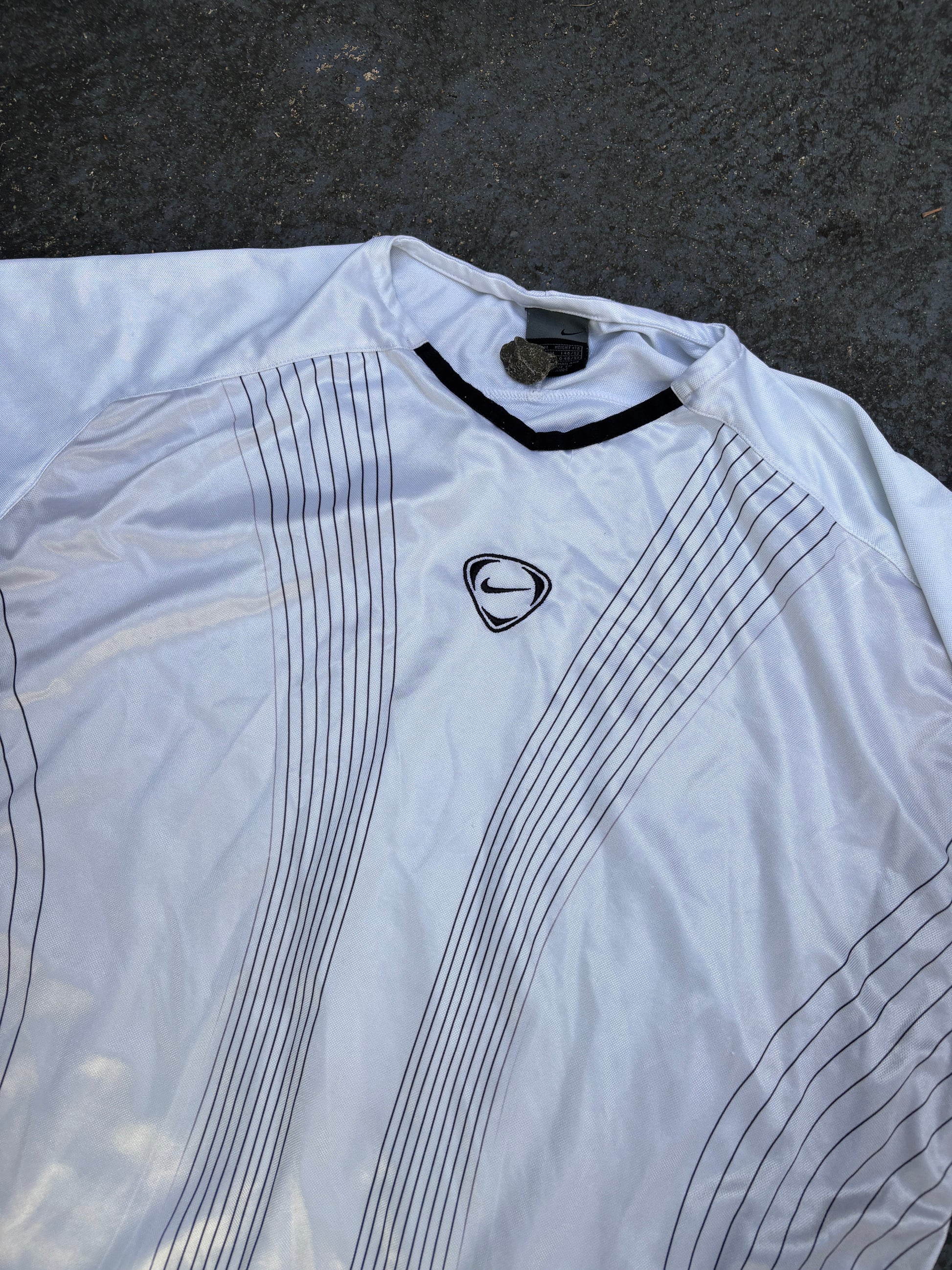 Vintage Y2K Nike Football T-shirt Size M Grey Centre Logo Satin Style Jersey